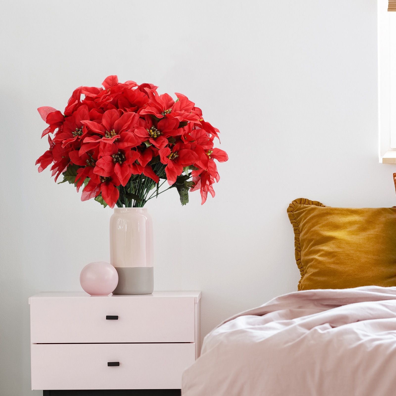 6 Pcs Artificial Poinsettia Flower 35cm 7 Heads 10cm Flower Diameter view 7