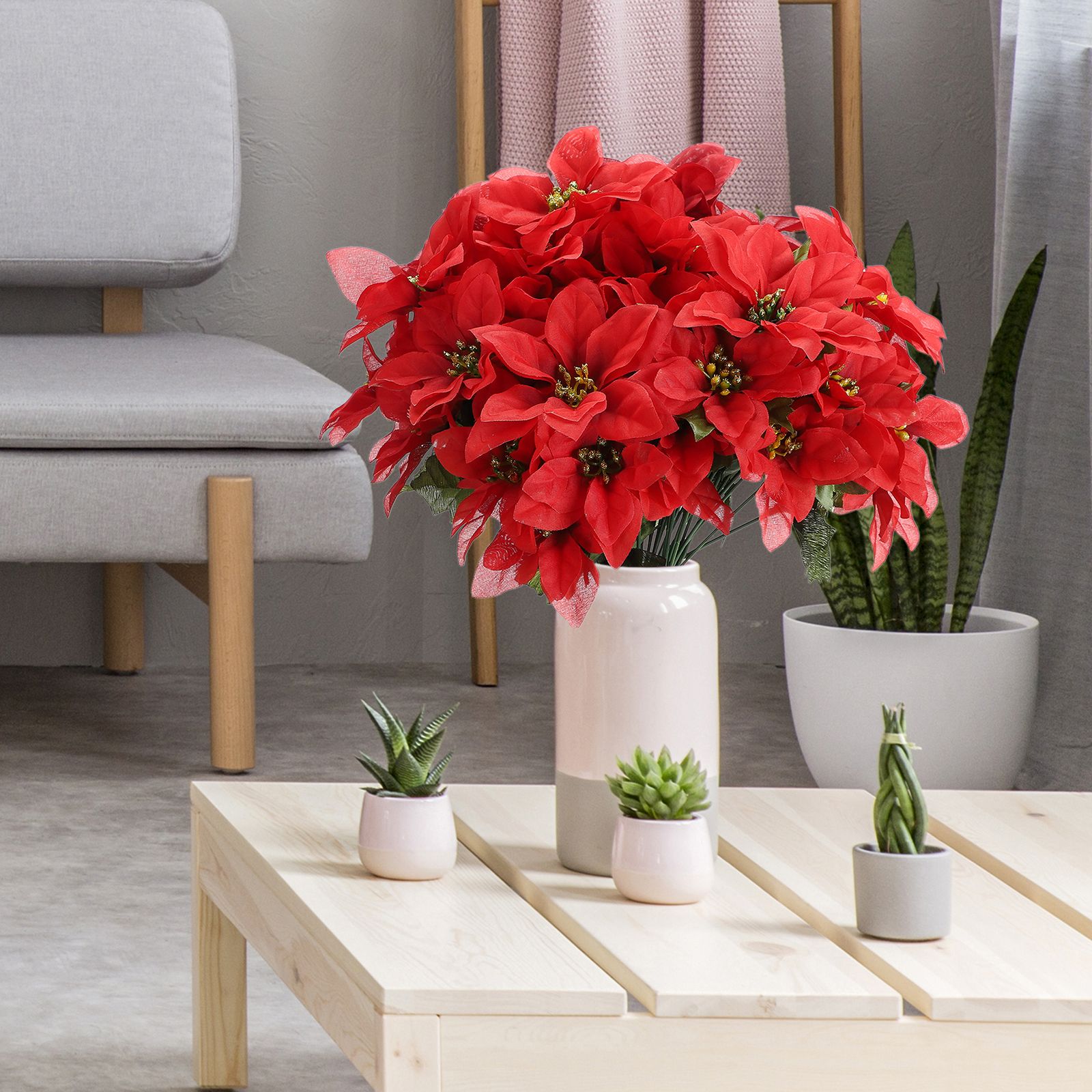 8 Pcs Artificial Poinsettia Flower 35cm 7 Heads 10cm Flower Diameter view 5