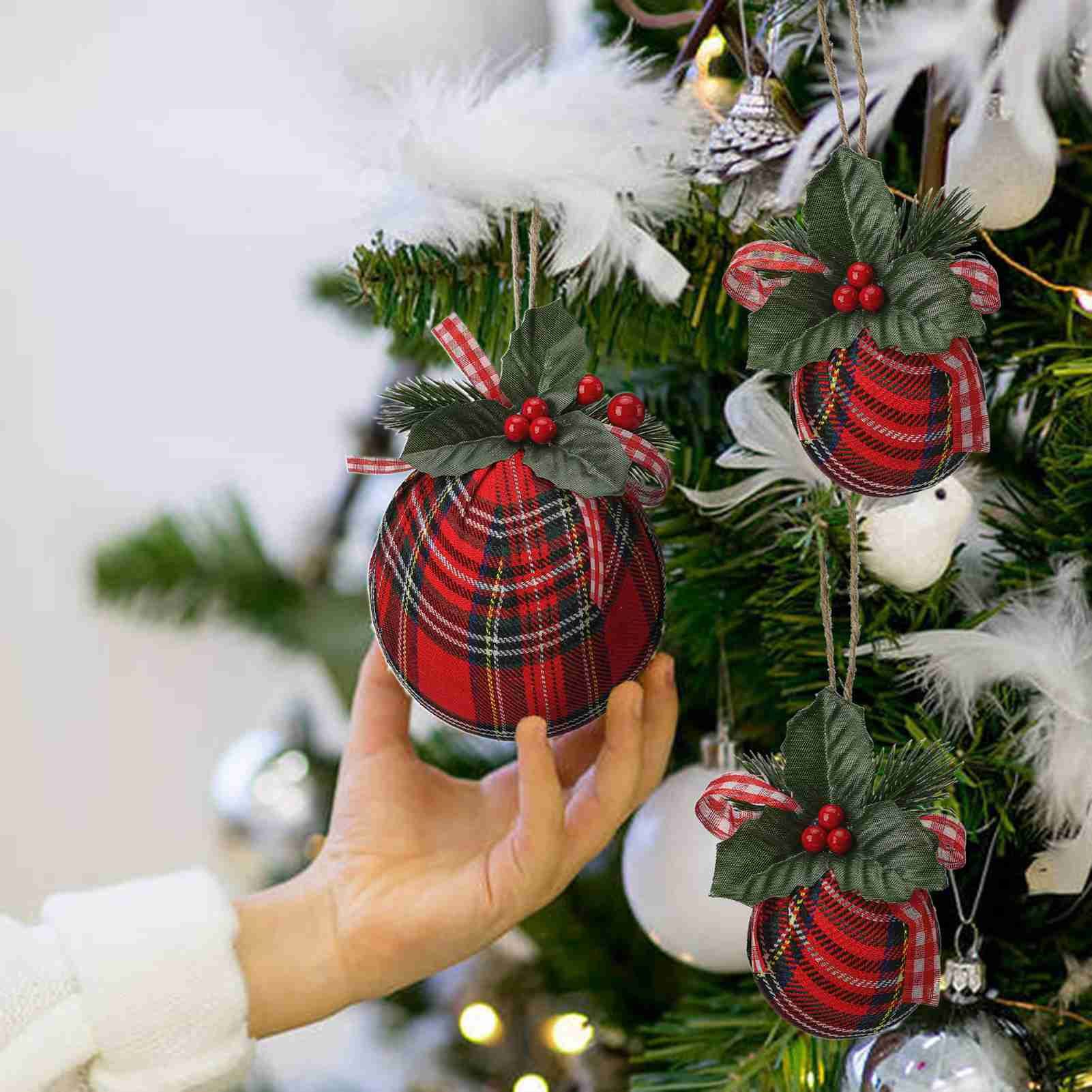 10pcs Xmas Ball 8cm Exquisite Compact Xmas Cloth Ball for Home Holiday Party view 4