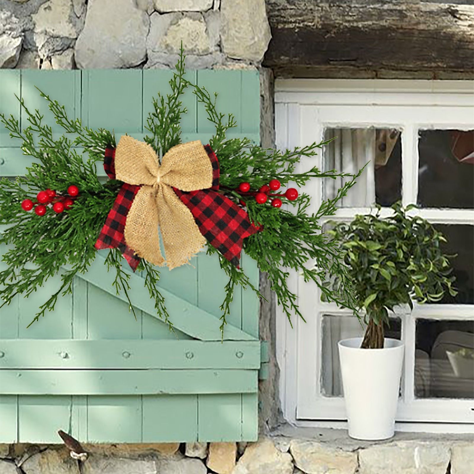 Xmas Door Lintel Decoration 58cm Silk Cloth Artificial Xmas Swag Door Decor