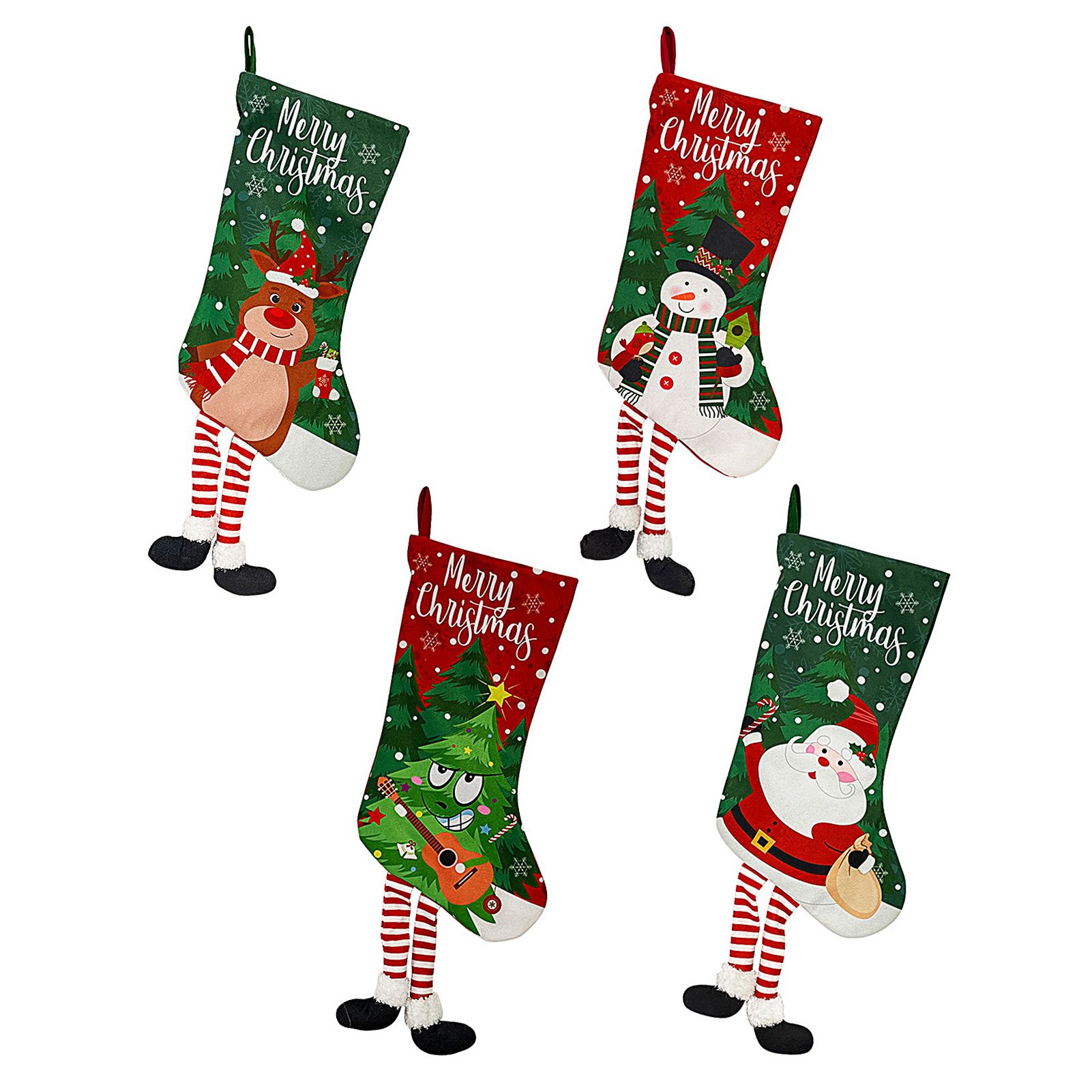 4pcs Xmas Socks Comfortable Cute Cartoon Elk Old Man Xmas Tree Snowman — image 1