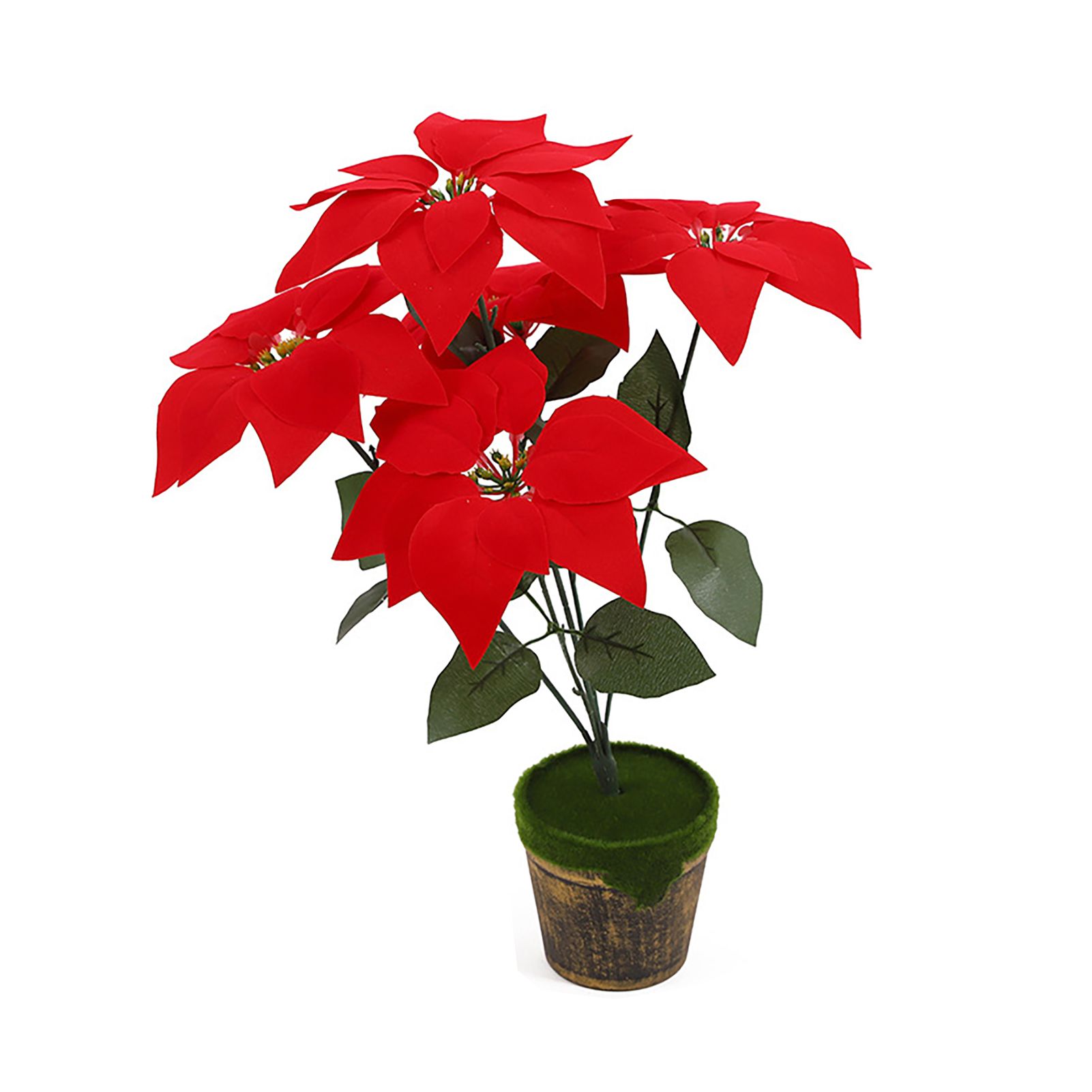 2pcs Glitter Xmas Red Poinsettia Plant Potted Artificial Flowers for Homes
