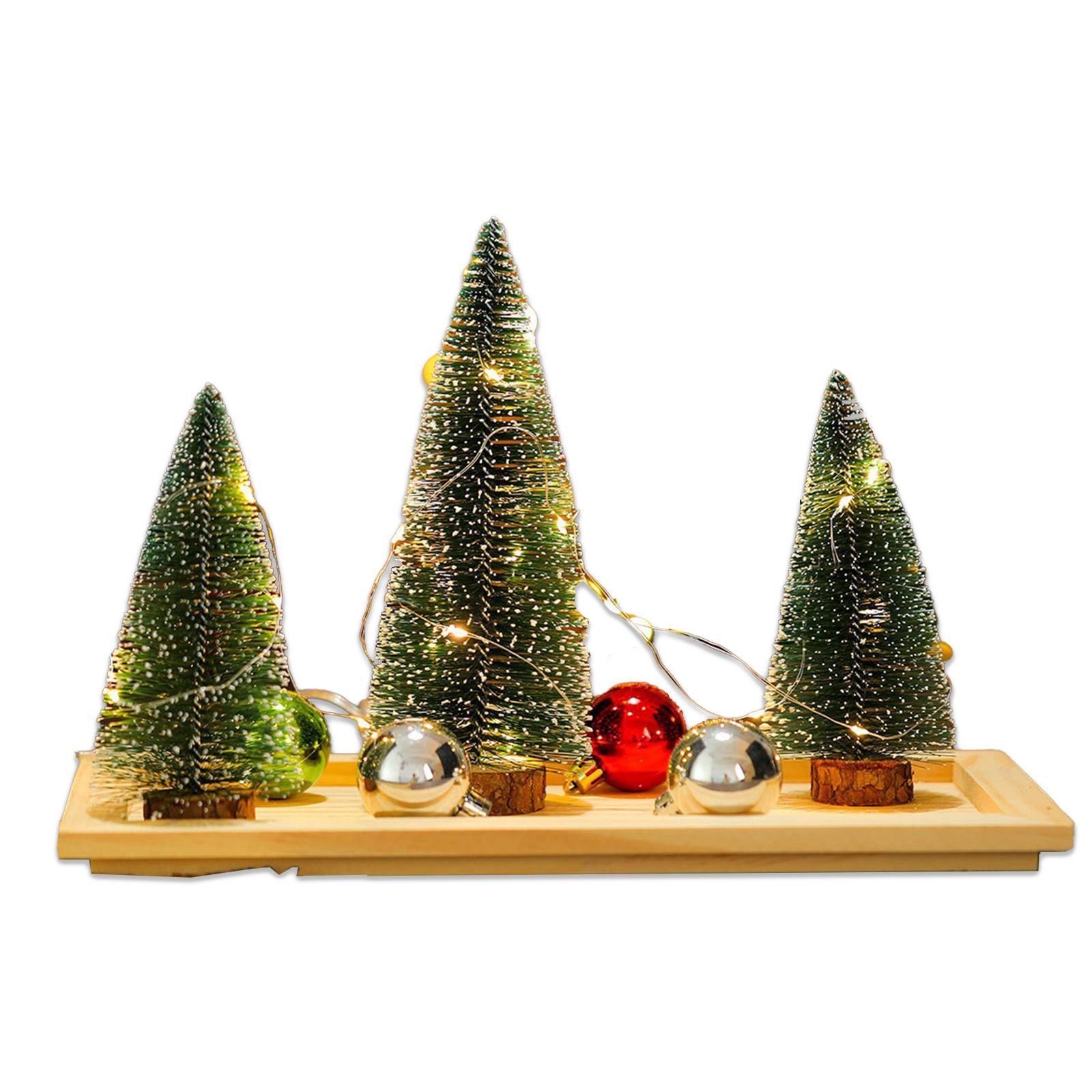 Light Up Artificial Xmas Trees Decoration Mini Xmas Tree Set with Wooden Base — image 1