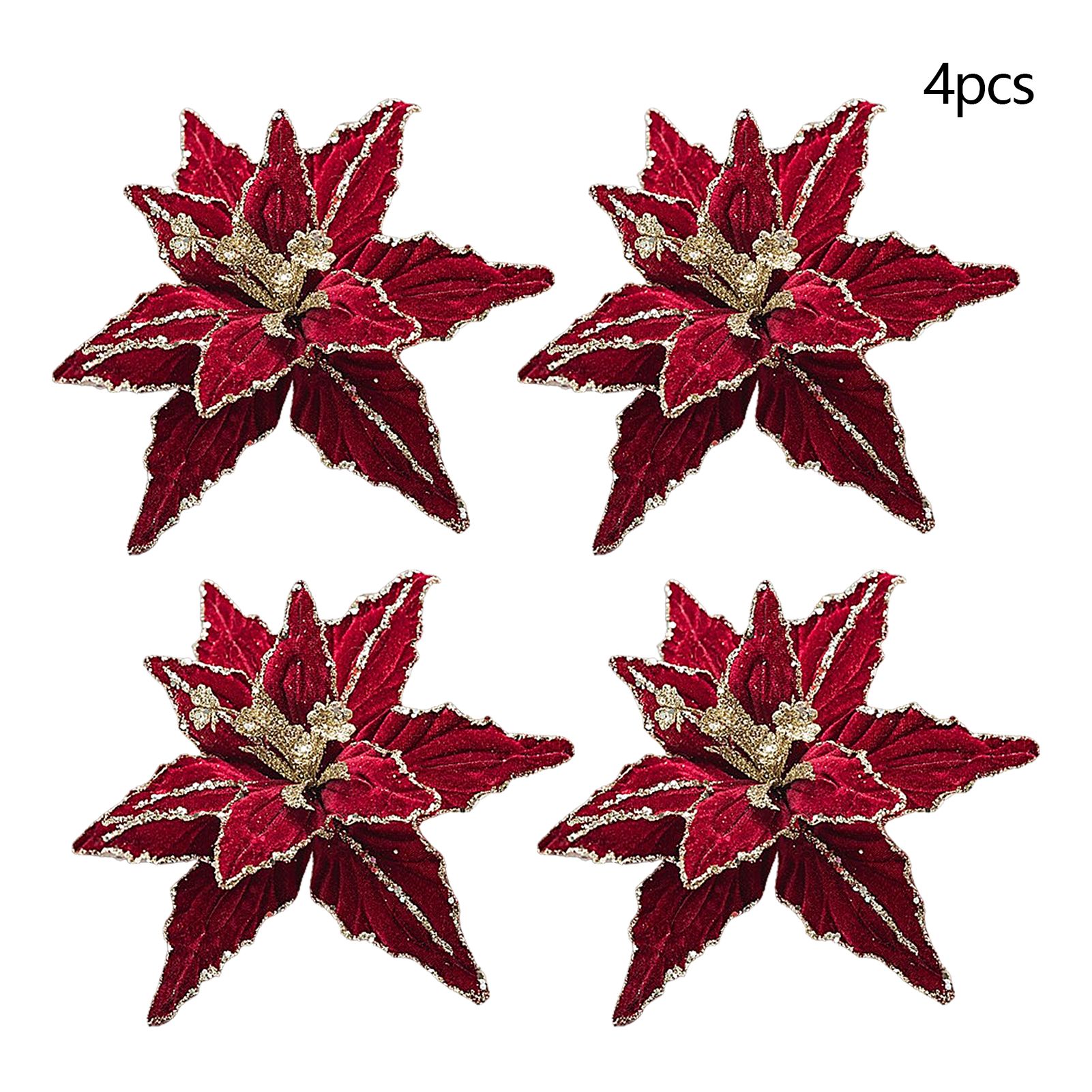 4pcs Artificial Velvet Flowers 26cm Tree Glitter Flowers Ornaments for view 3