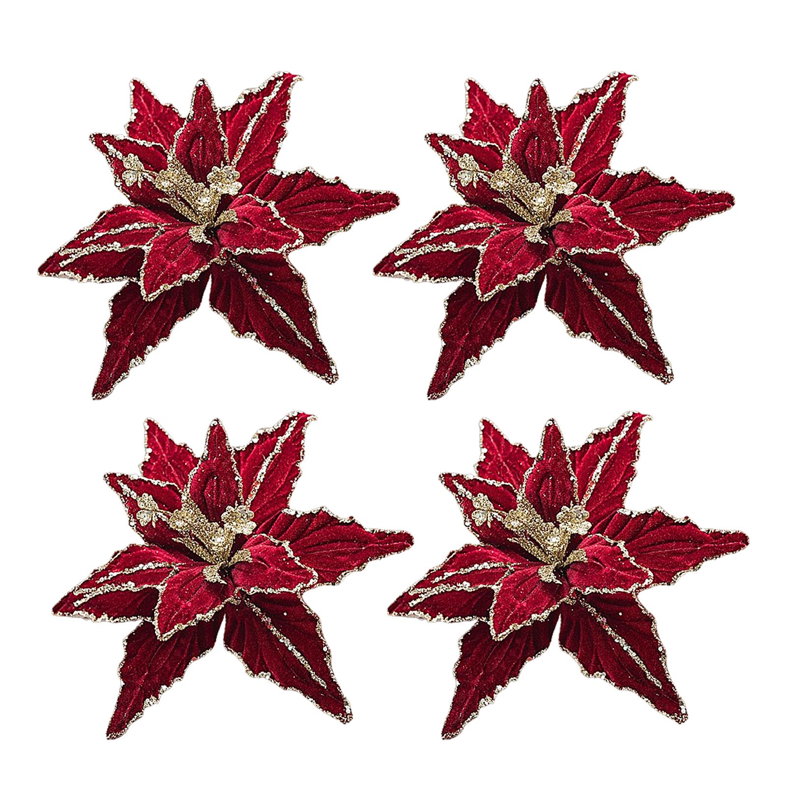4pcs Artificial Velvet Flowers 26cm Tree Glitter Flowers Ornaments for view 4