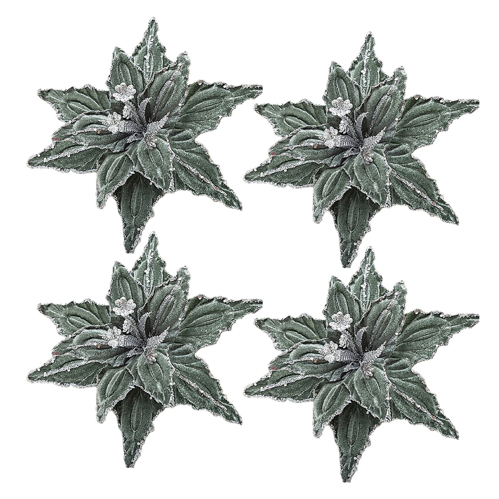 4pcs Artificial Velvet Flowers 26cm Tree Glitter Flowers Ornaments for view 4