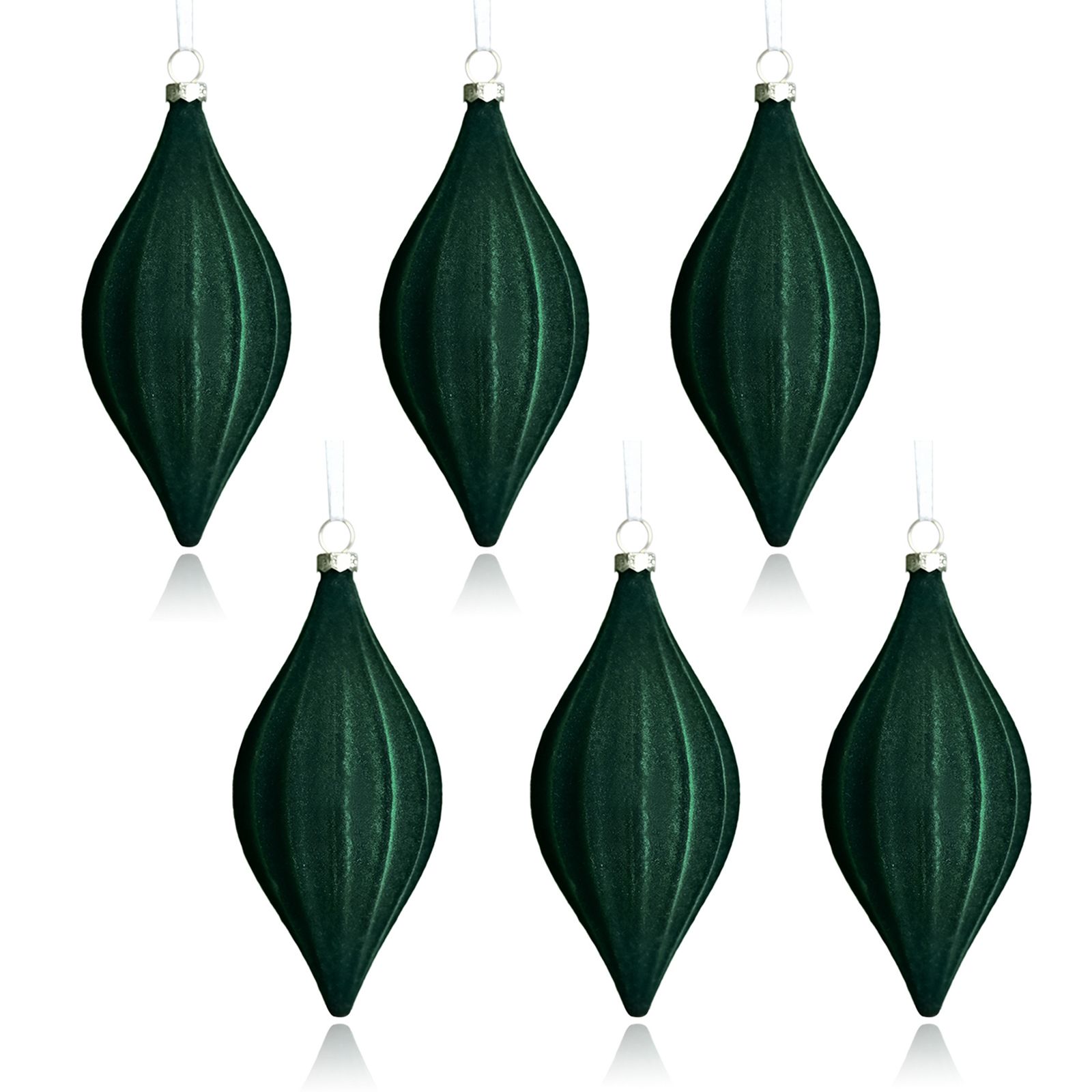6pcs Xmas Balls Green Cone Shaped Flocked Plastic Xmas Tree Hanging Ornaments — image 1