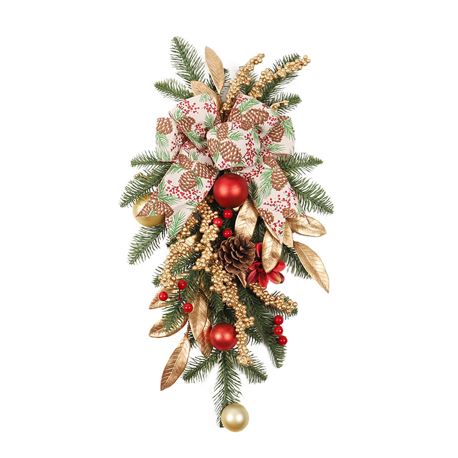 Artificial Xmas Swag Decorative Green Pine Needles Swag with Red Berries