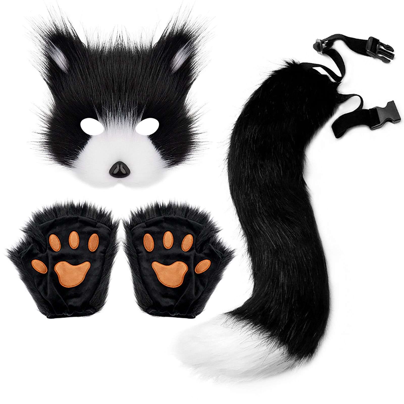 3 Pcs Set Festival Animal Mask Gloves Plush Animal Tail Handmade Beast Tail view 3