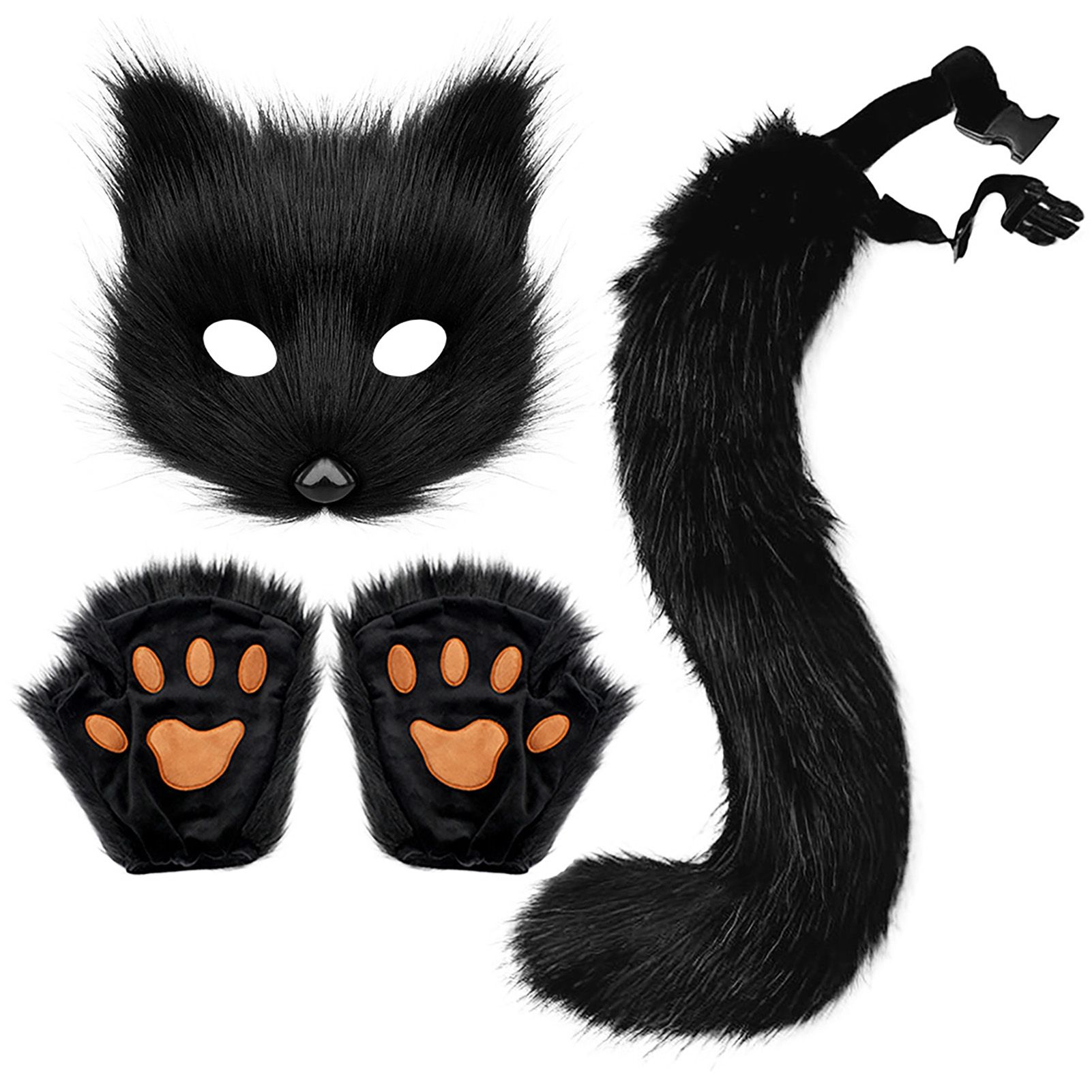 3 Pcs Set Festival Animal Mask Gloves Plush Animal Tail Handmade Beast Tail view 3