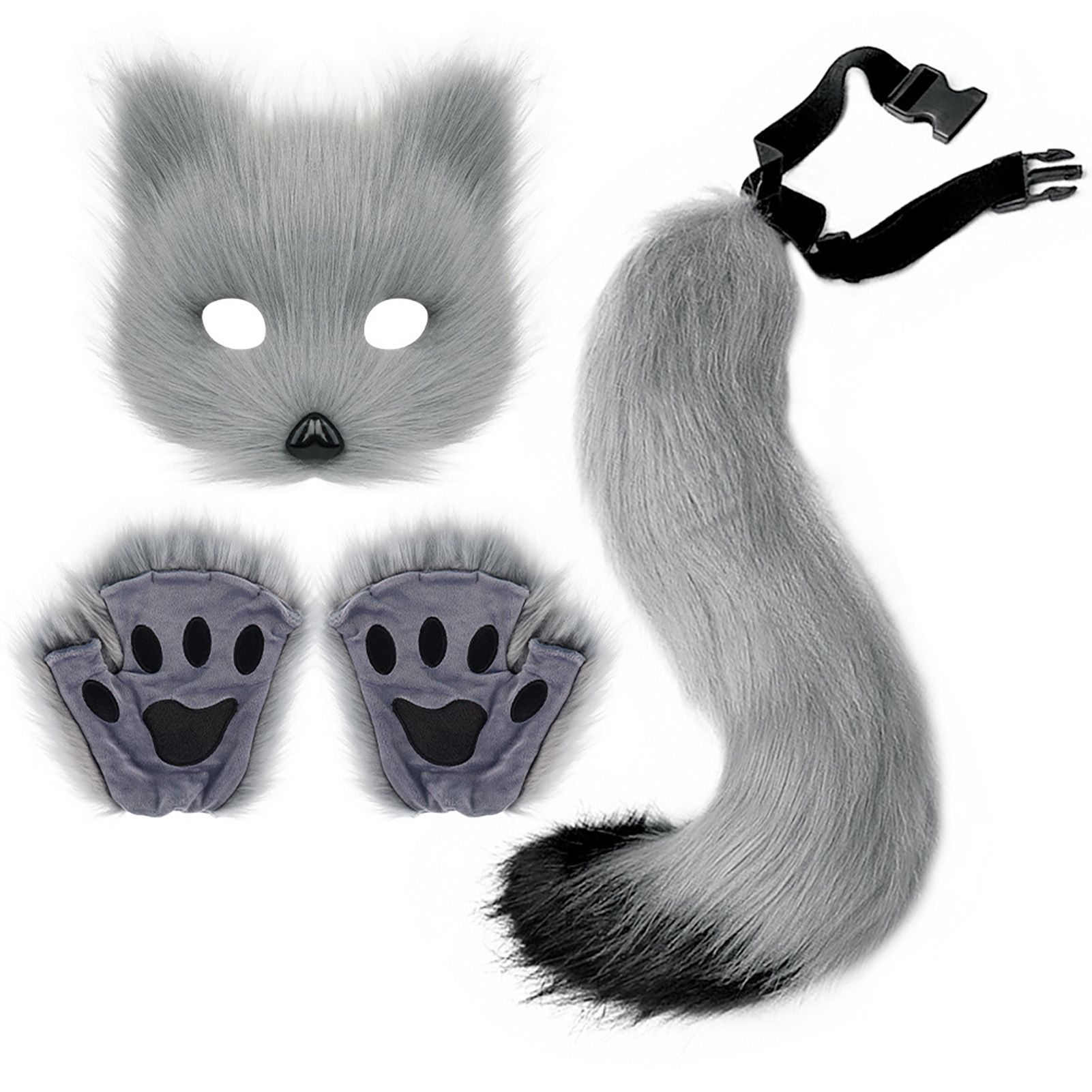 3 Pcs Set Festival Animal Mask Gloves Plush Animal Tail Handmade Beast Tail view 3