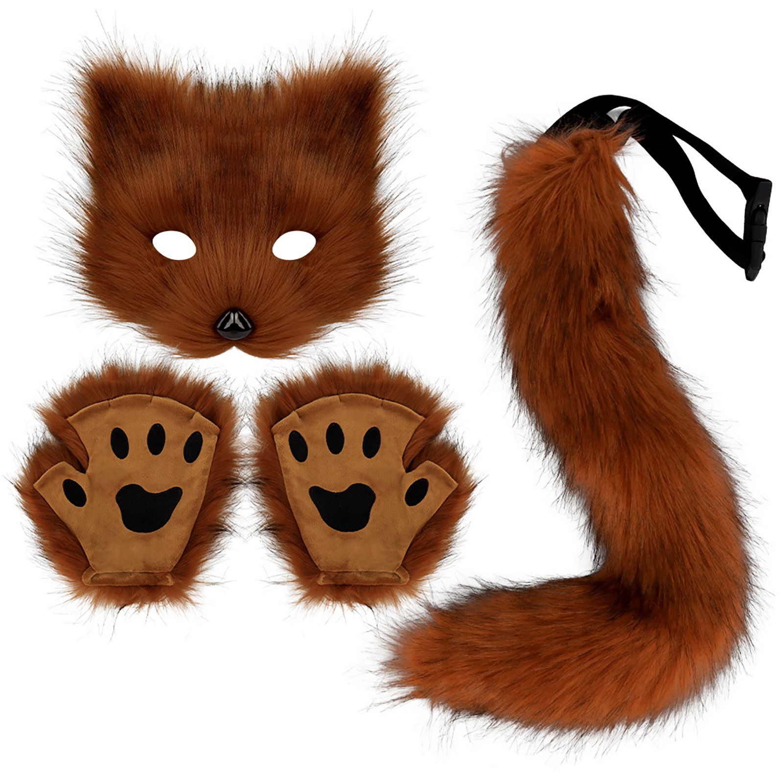 3 Pcs Set Festival Animal Mask Gloves Plush Animal Tail Handmade Beast Tail view 2
