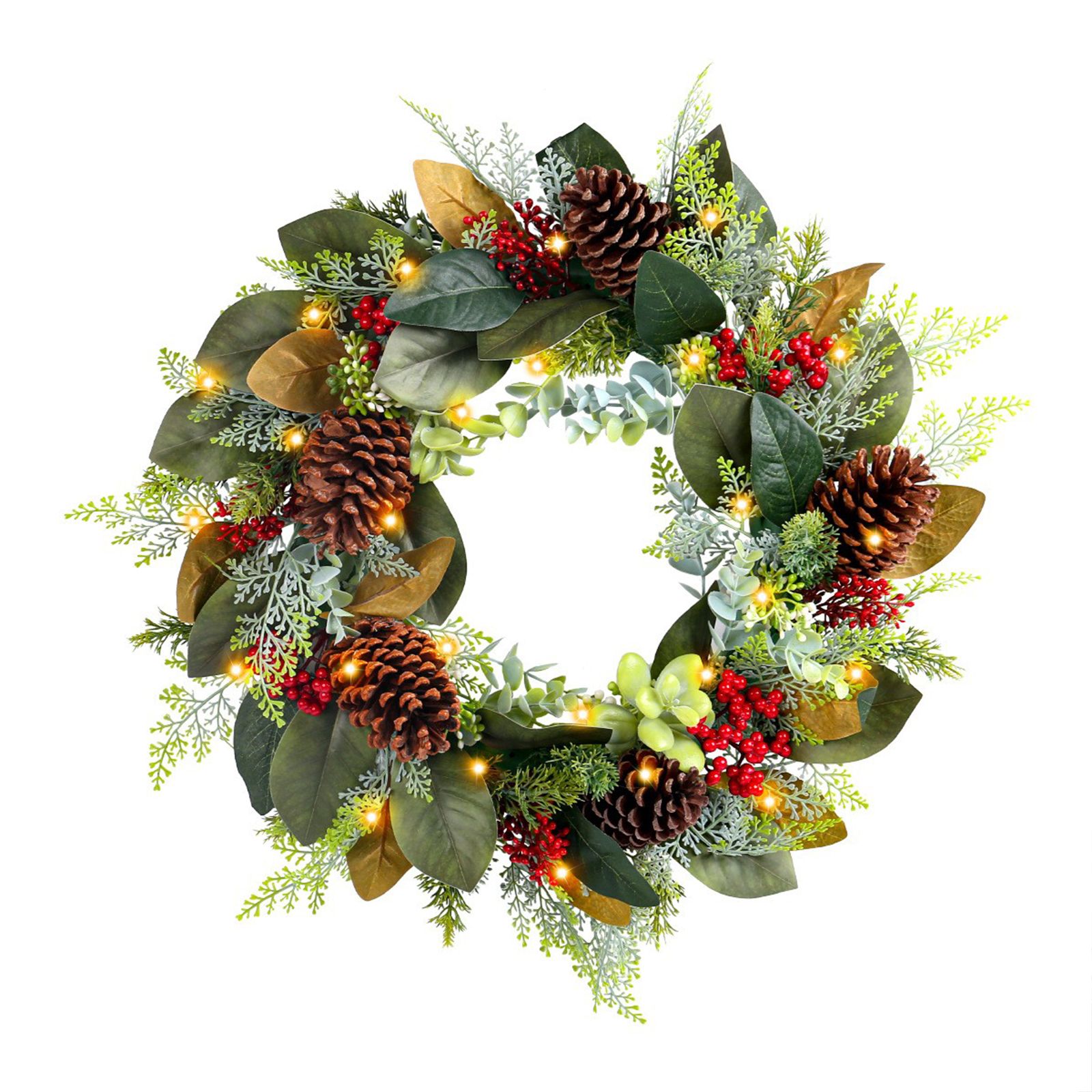 Front Door Artificial Wreath with Red Berry Eucalyptus Leaves Pinecone for — image 1