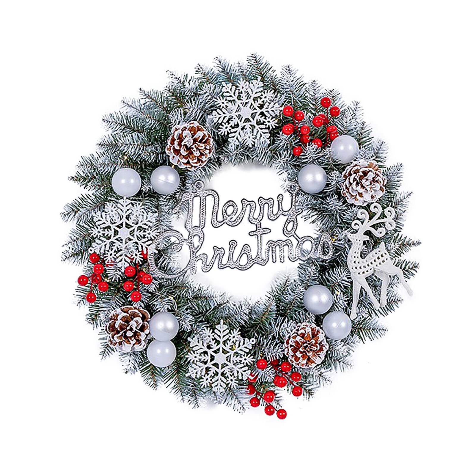 Xmas Wreath for Front Door 15.7 Inch Snow Flocked Artificial Xmas Wreath with
