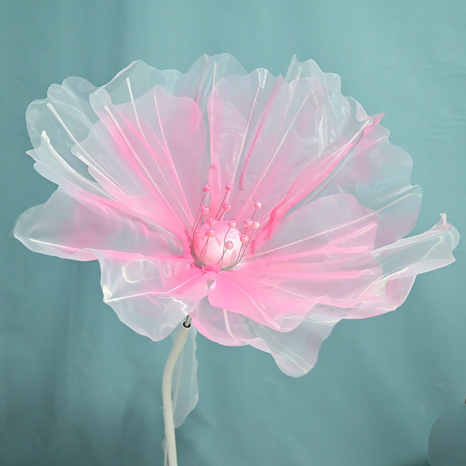 Rose Red Organza Flower Artificial Silk Gauze Flower with Beads Appliques for view 2