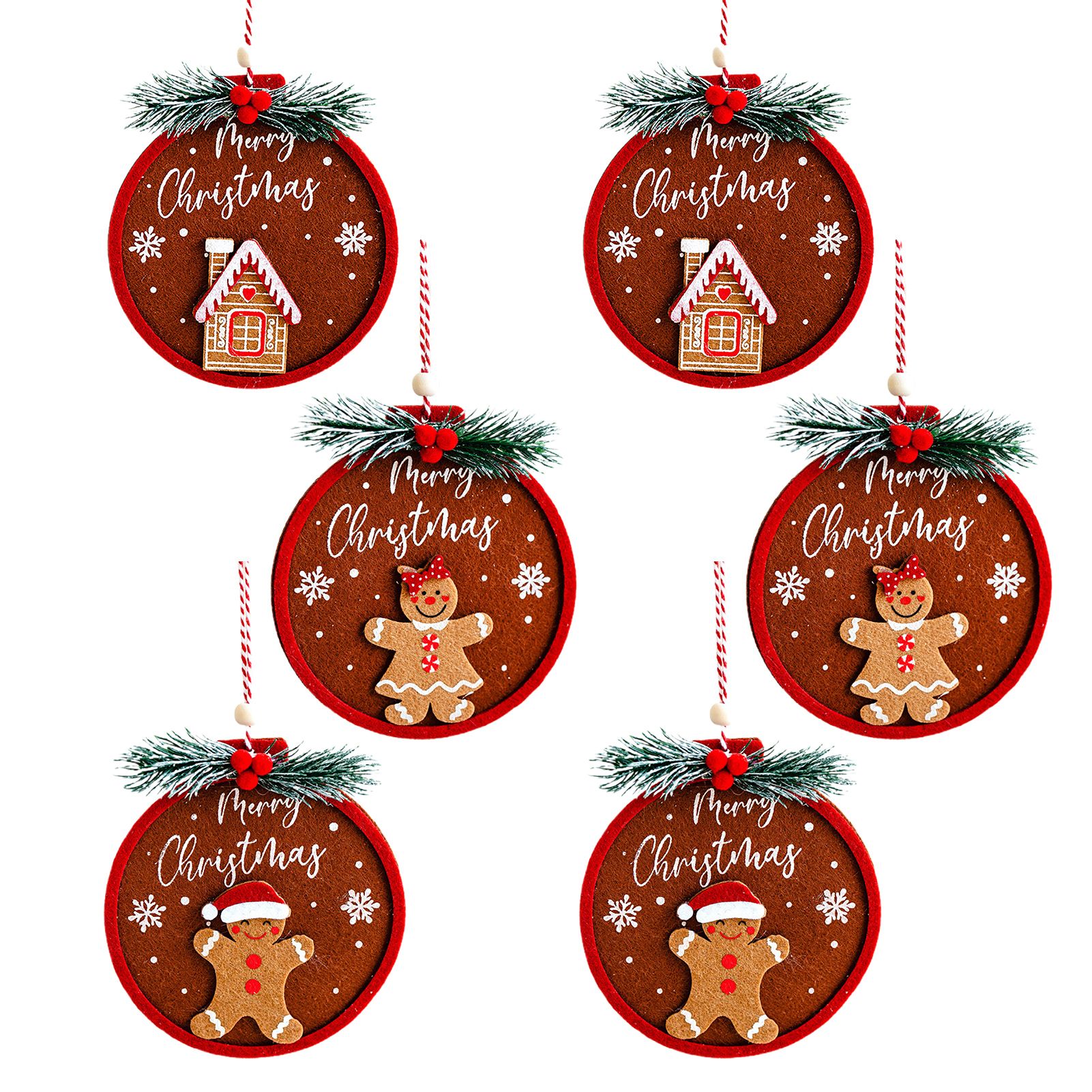6pcs Gingerbread Man Ornament Cute Felt Xmas Tree Hanging Decorations for view 3