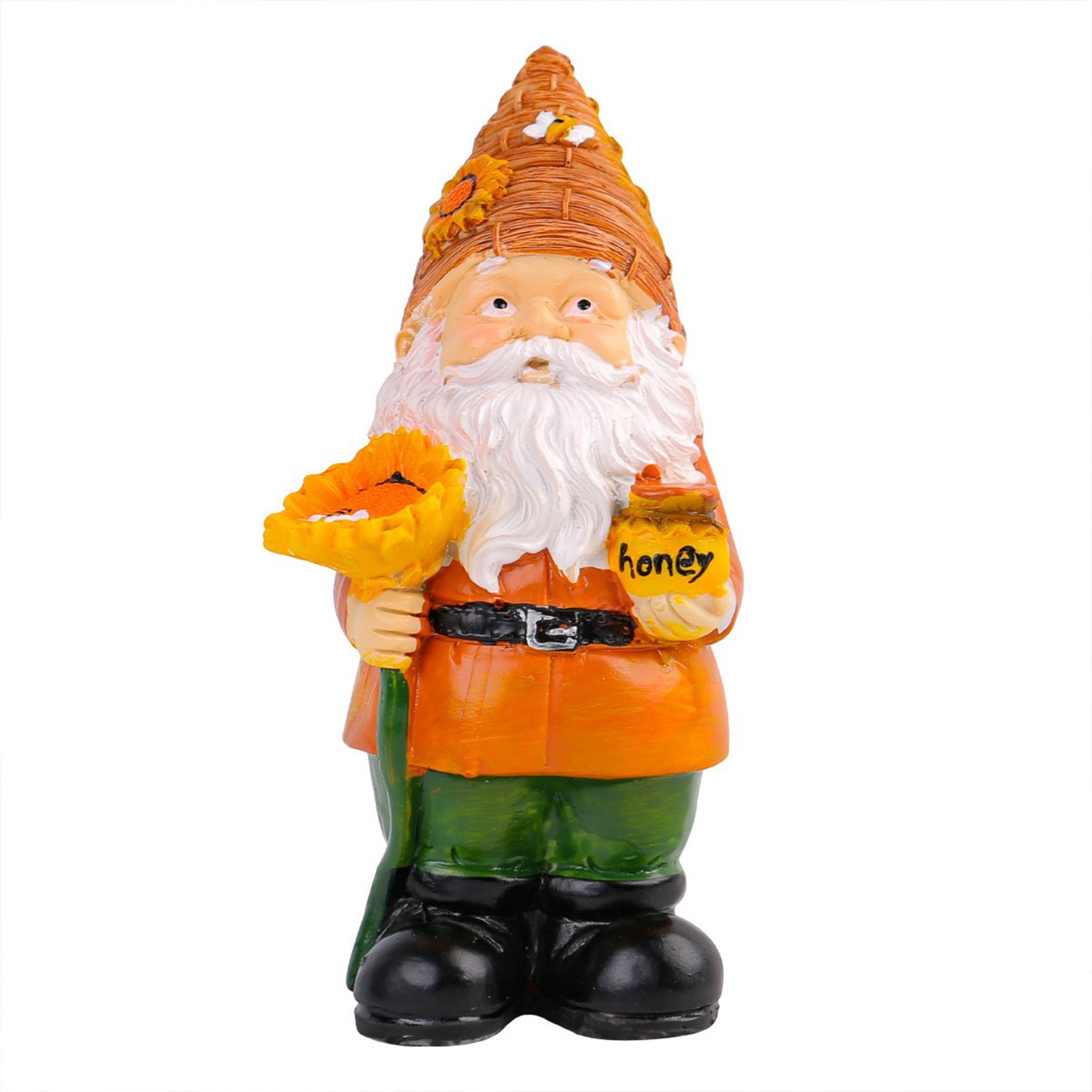 Sunflower Garden Gnome Statue 15cm Resin Elf Dwarf Figurine Holding Honey Jar — image 1