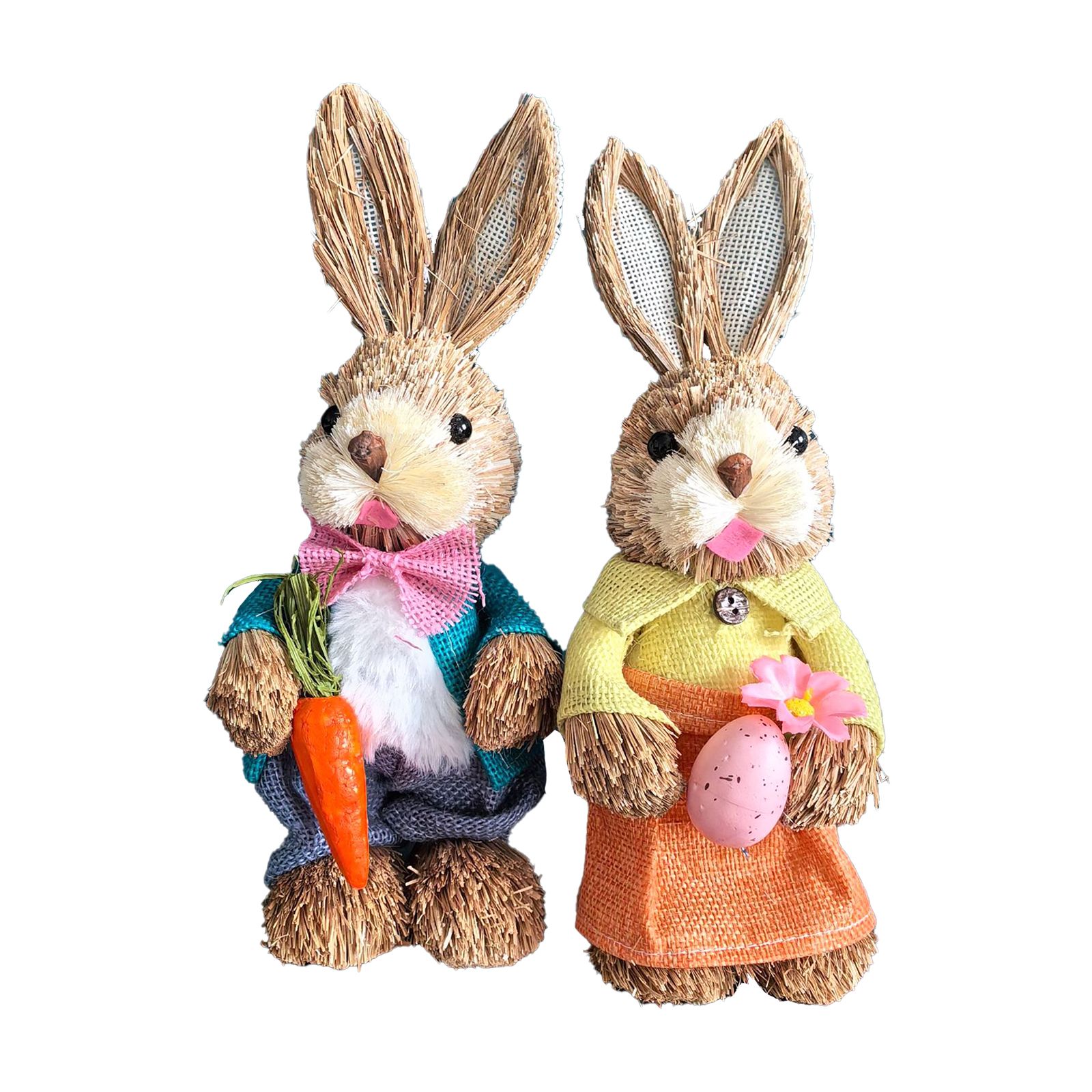 25CM Easter Standing Bunny Couple Figurines Handmade Straw Rabbit Statues for view 2