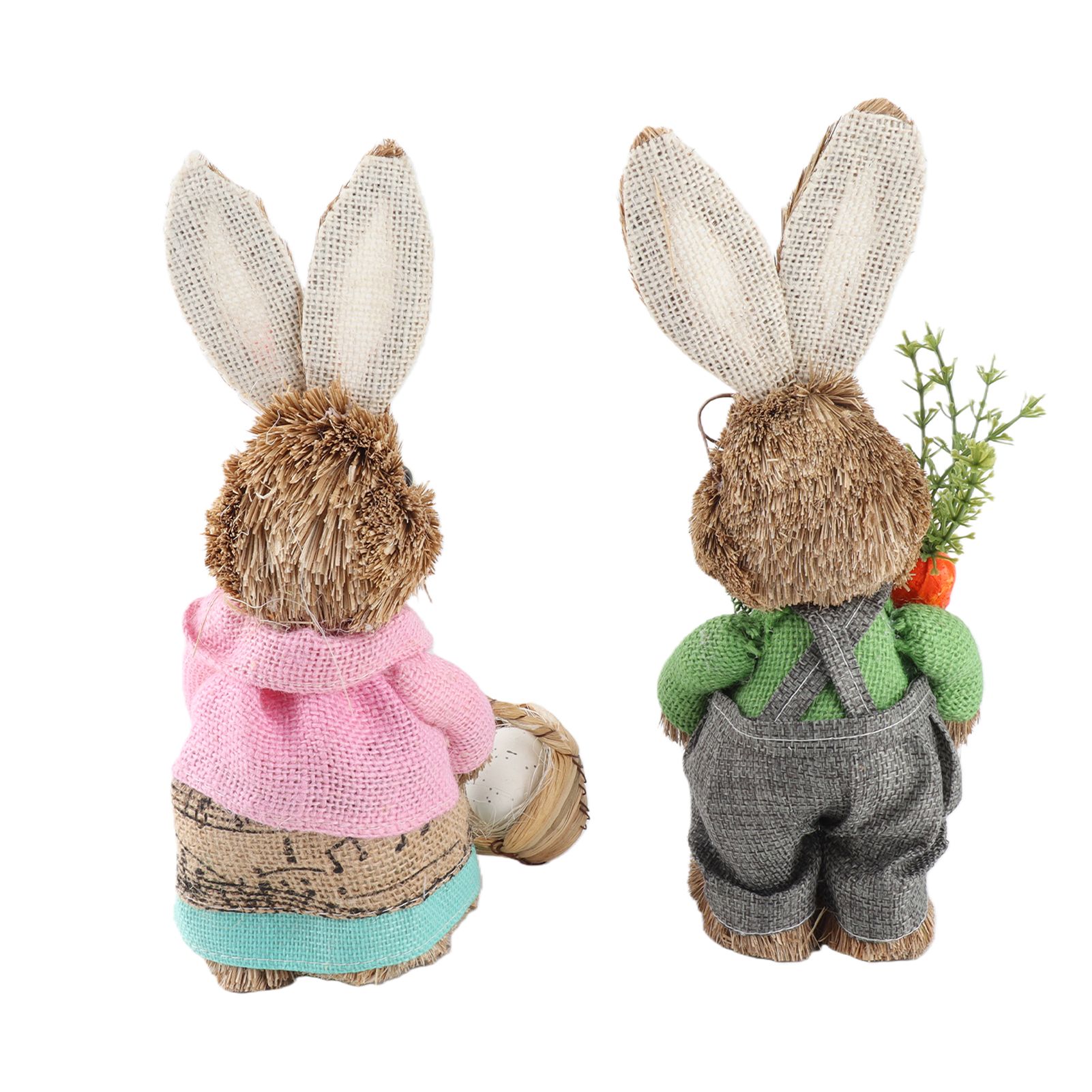 25CM Easter Standing Bunny Couple Figurines Handmade Straw Rabbit Statues for view 3