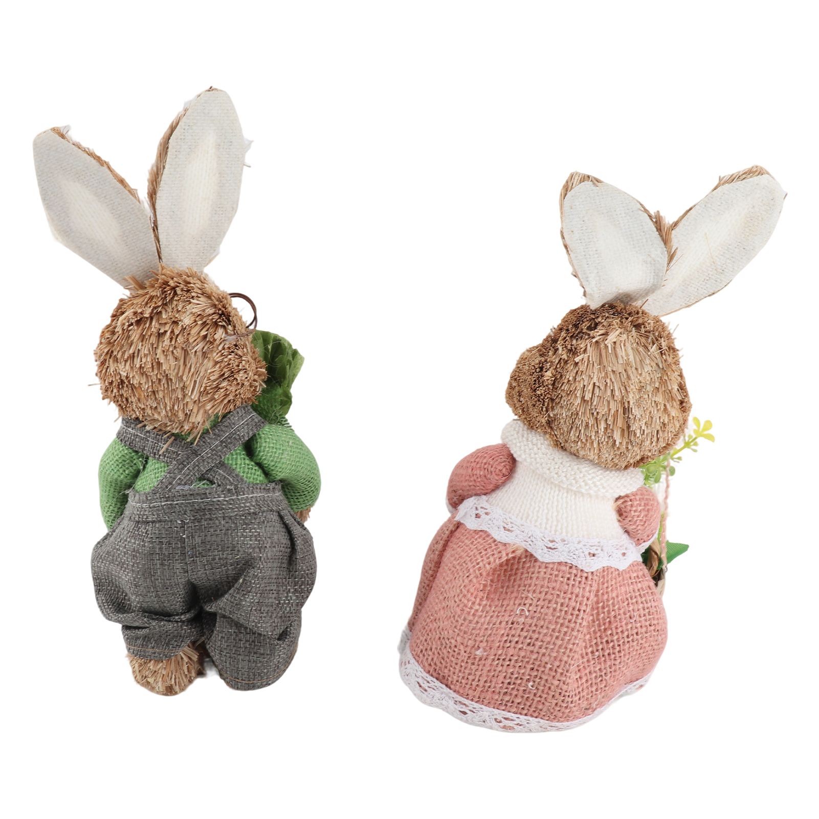 25CM Easter Standing Bunny Couple Figurines Handmade Straw Rabbit Statues for view 5