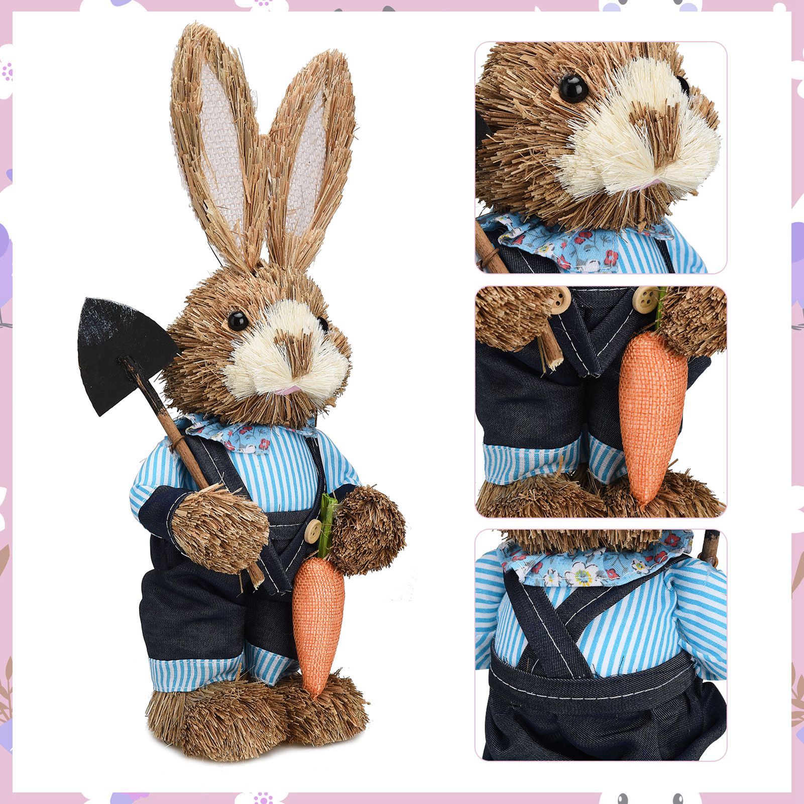 2 Pcs Handmade Straw Bunny Woven Standing Bunny Statue Decor for Indoor Child view 4
