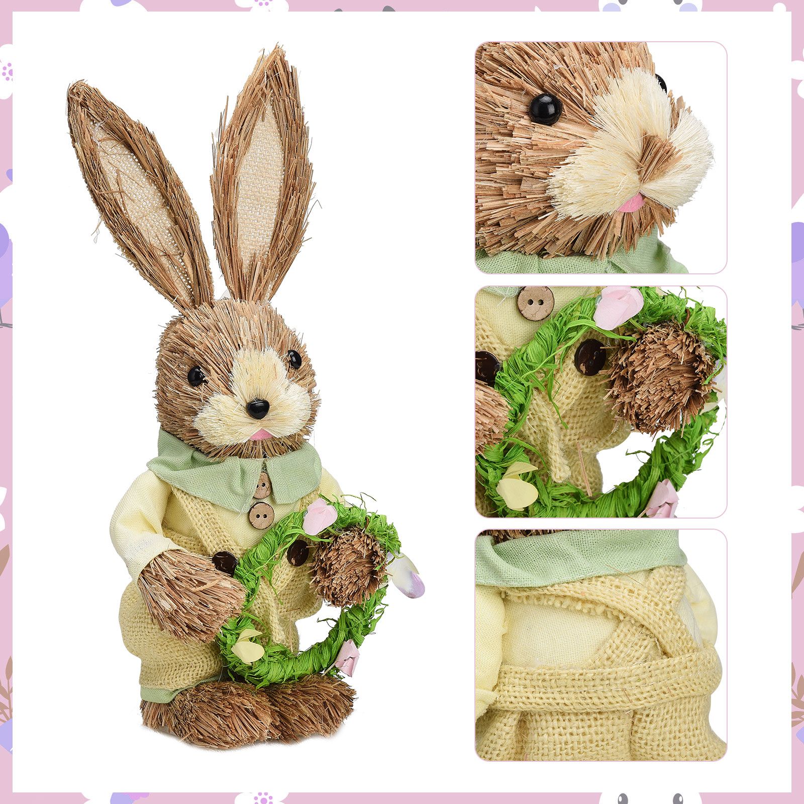 2 Pcs Handmade Straw Bunny Woven Standing Bunny Statue Decor for Indoor Child view 4