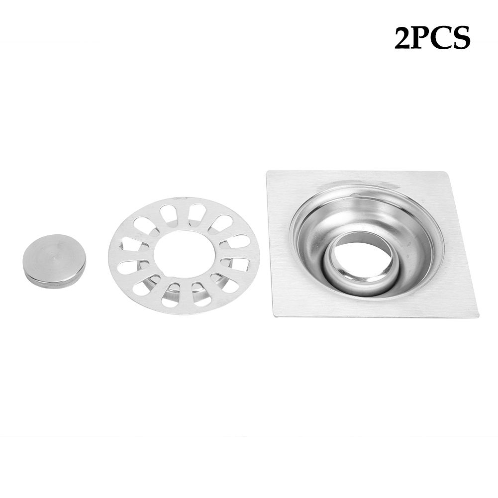 2Pcs Stainless Steel Dual Use Square Shape Floor Drain Bathroom Washing view 2