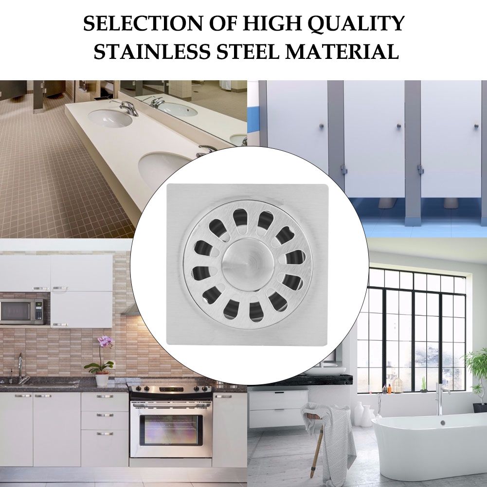 2Pcs Stainless Steel Dual Use Square Shape Floor Drain Bathroom Washing view 7