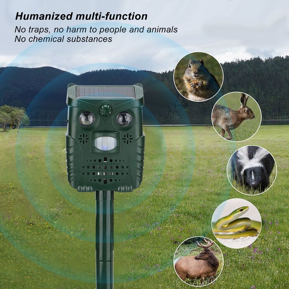 ABS Plastic Ultrasonic Sound White Light Flashing Solar Animal Repeller for view 7