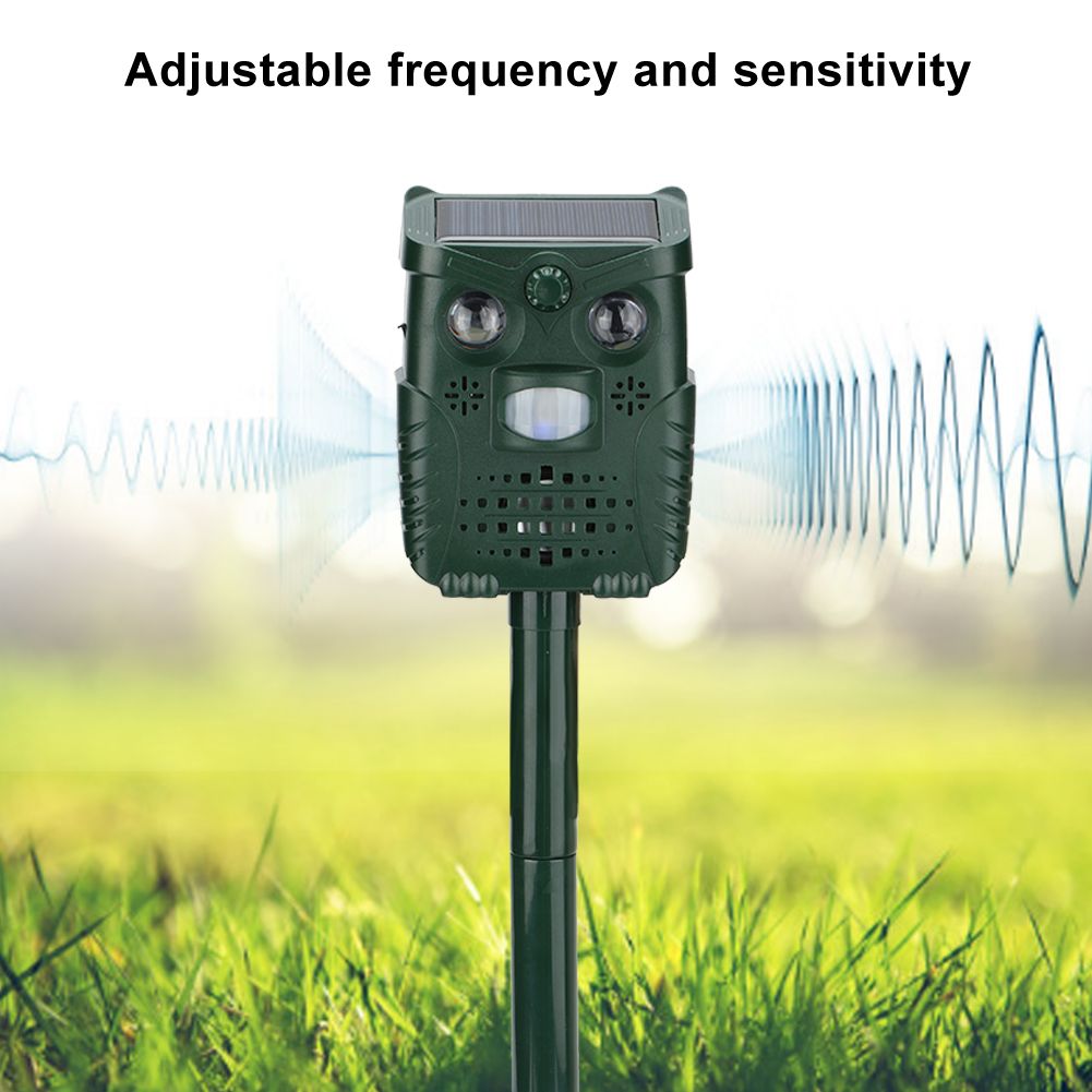 ABS Plastic Ultrasonic Sound White Light Flashing Solar Animal Repeller for view 9