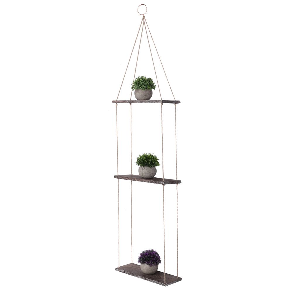 Courtyard Vintage Wood Wall Hanging Shelf Plant Flower Pot Shelf Rack Home view 4