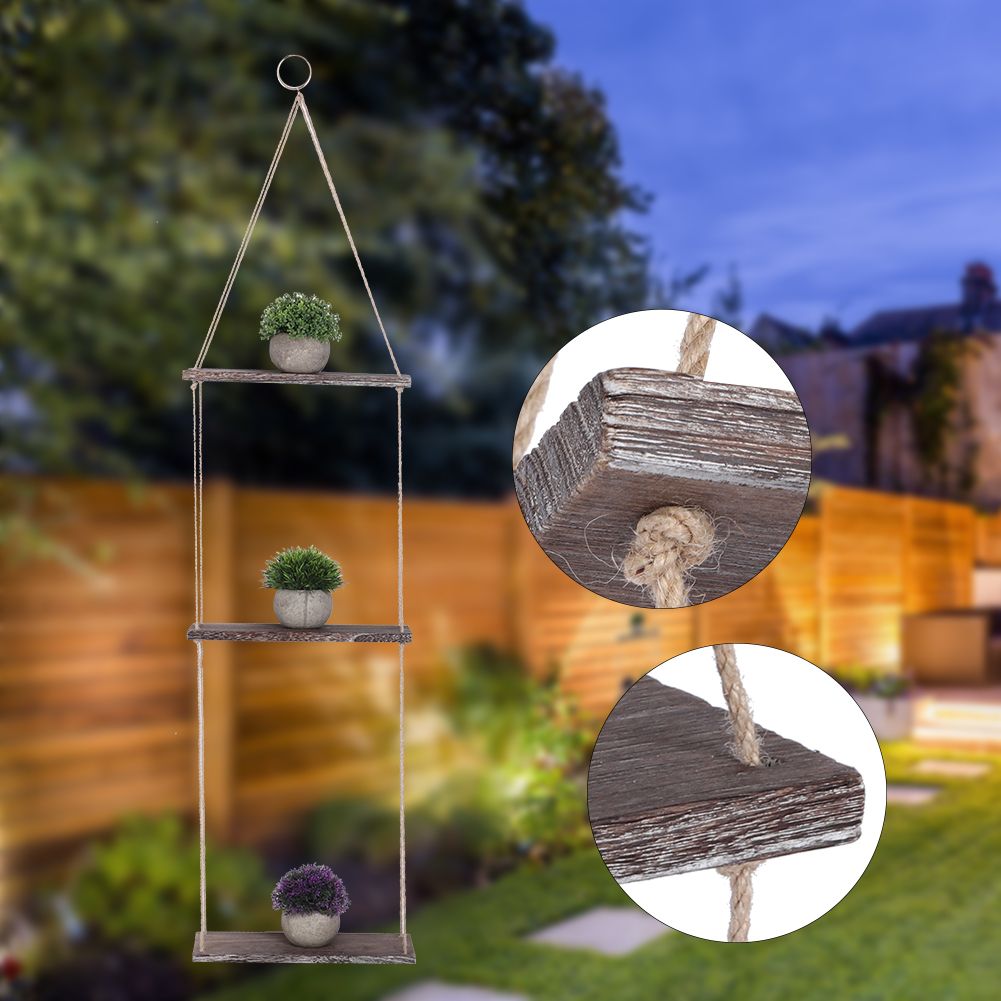 Courtyard Vintage Wood Wall Hanging Shelf Plant Flower Pot Shelf Rack Home view 6