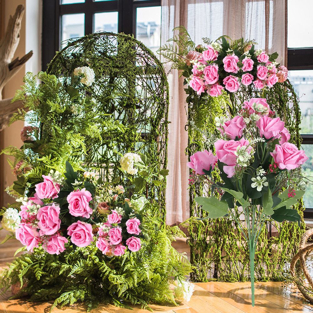 Artificial Rose Flowers Fake Simulation Plastic Flowers for Home Garden DecorPeach view 7