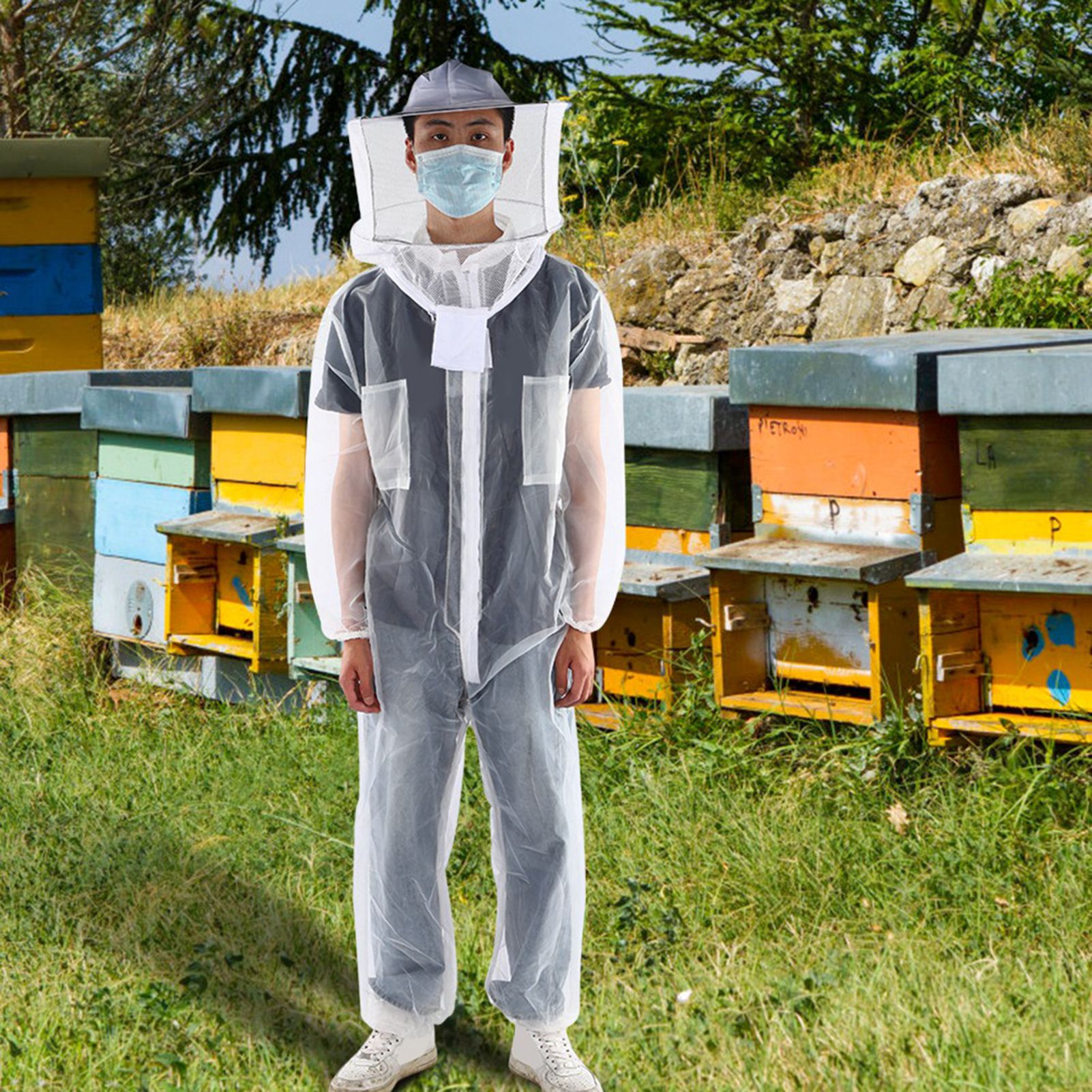 Anti Bee Biting Transparent One Piece Nylon Mesh Beekeeping Suit Bee Clothing
