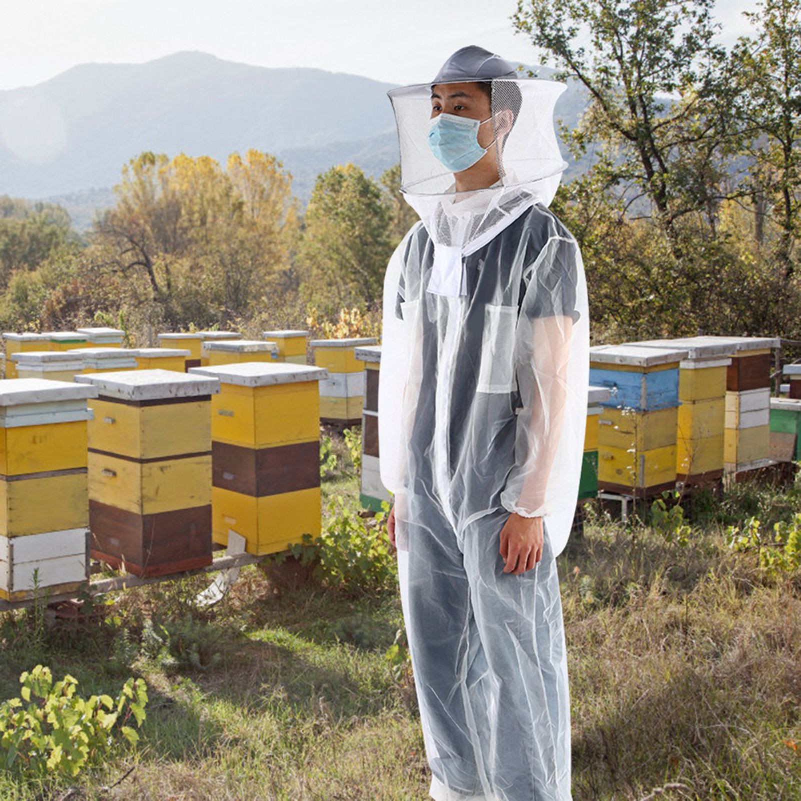 Anti Bee Biting Transparent One Piece Nylon Mesh Beekeeping Suit Bee Clothing view 4