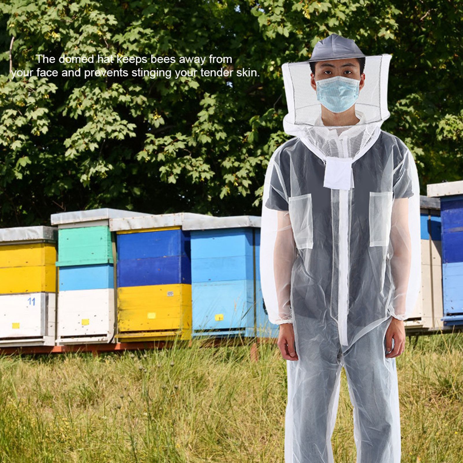 Anti Bee Biting Transparent One Piece Nylon Mesh Beekeeping Suit Bee Clothing view 8