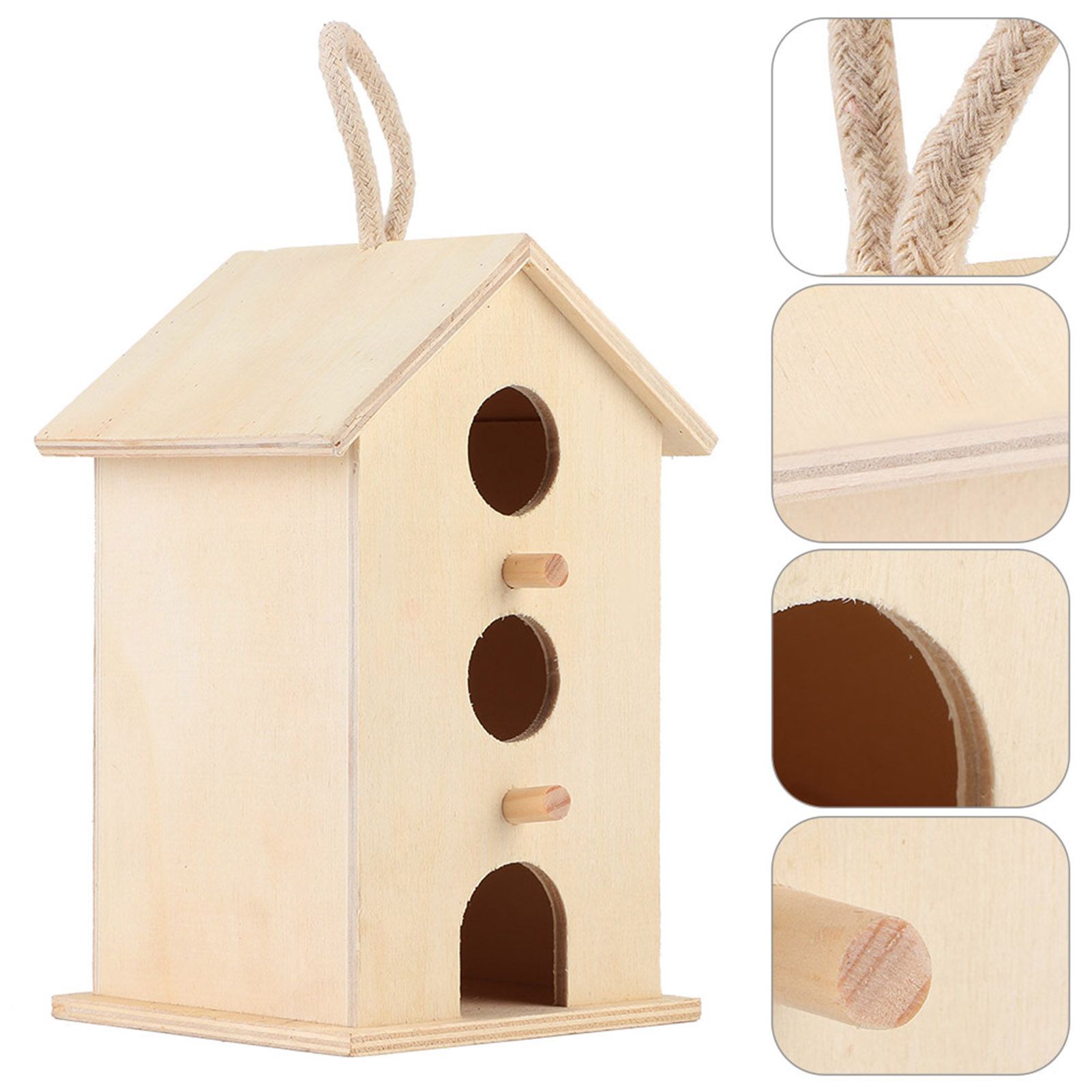 Hanging Wooden Bird Nests House Breeding Resting Box Supplies Outdoors Garden view 5