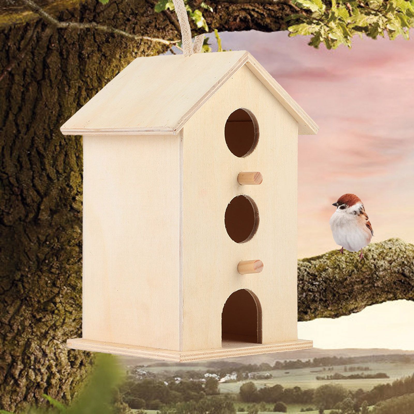Hanging Wooden Bird Nests House Breeding Resting Box Supplies Outdoors Garden view 6
