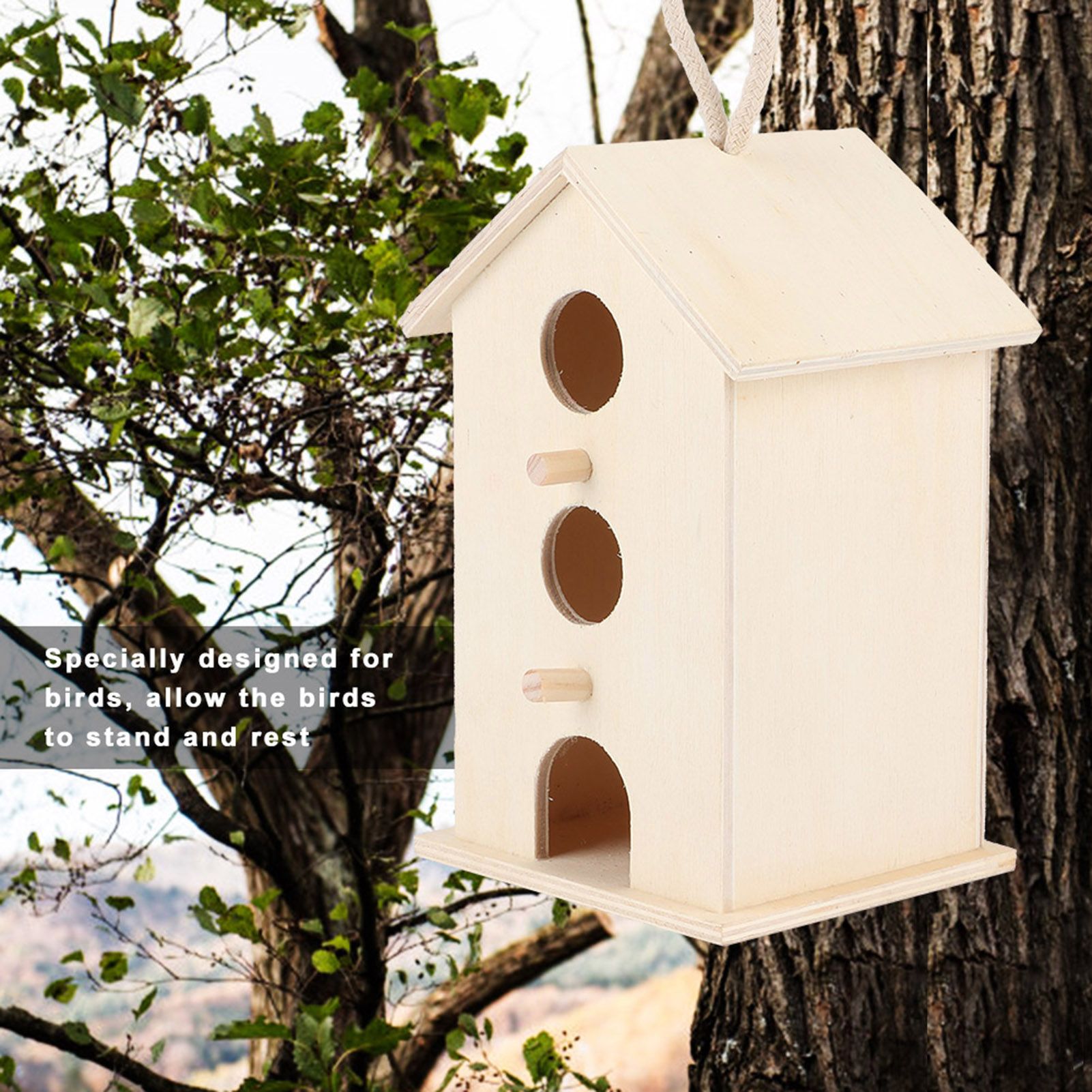 Hanging Wooden Bird Nests House Breeding Resting Box Supplies Outdoors Garden view 7