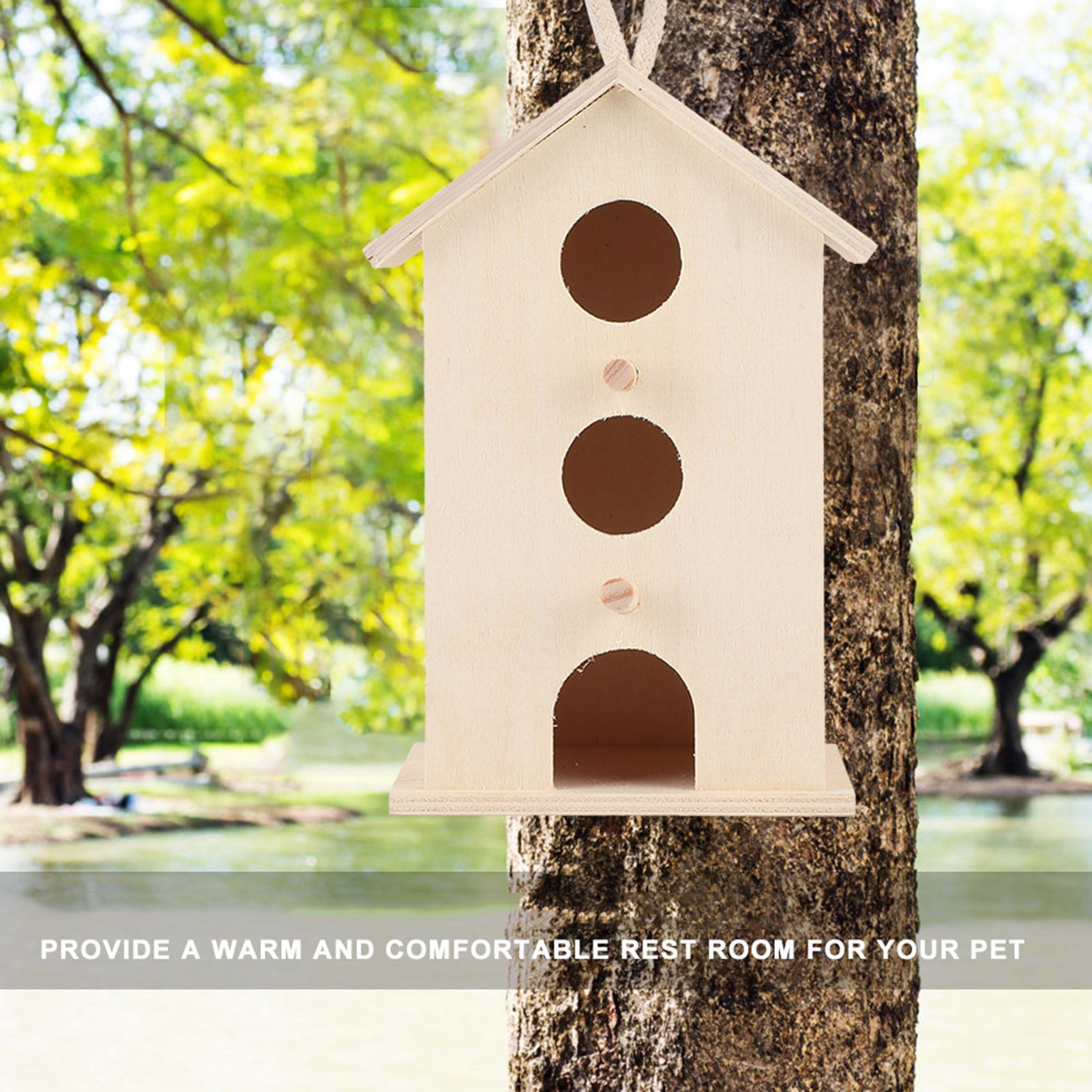 Hanging Wooden Bird Nests House Breeding Resting Box Supplies Outdoors Garden view 8