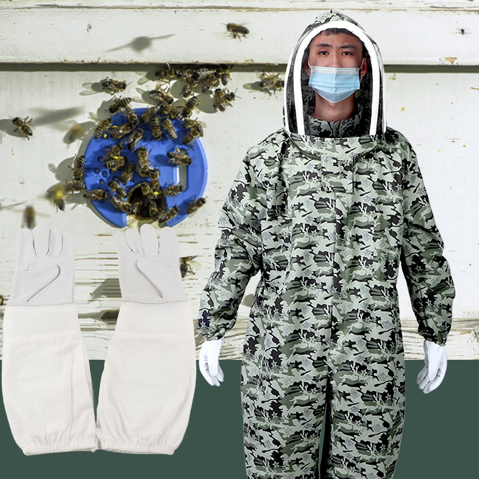 Double Zippers One Piece Bee Suit Beekeeping Protective Clothes with Gloves view 5