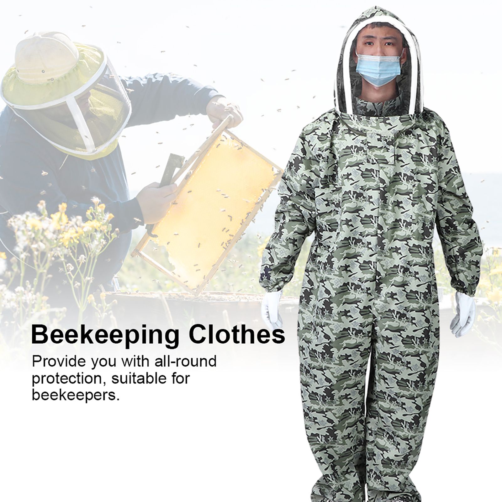 Double Zippers One Piece Bee Suit Beekeeping Protective Clothes with Gloves view 9
