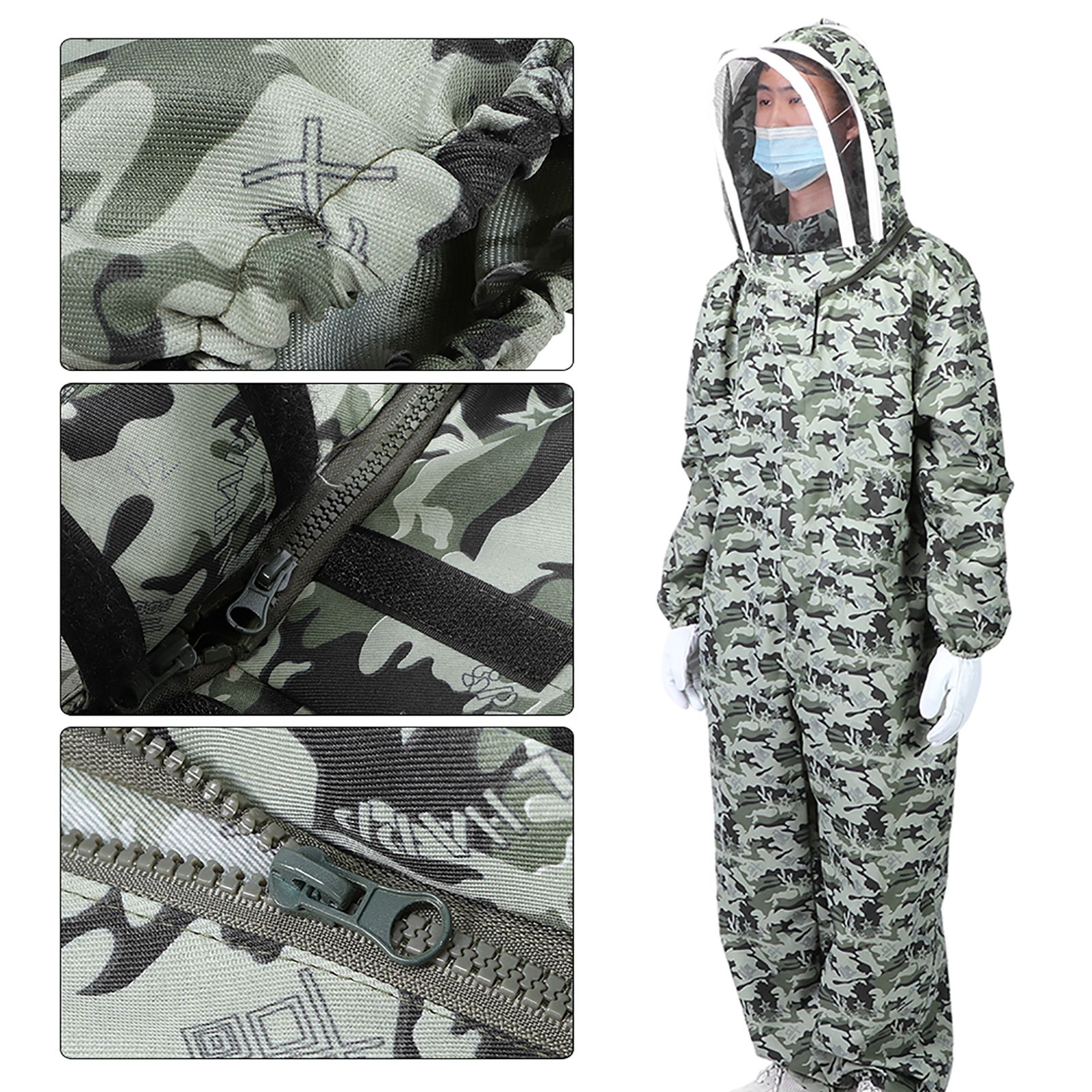 Double Zippers One Piece Bee Suit Beekeeping Protective Clothes with Gloves view 10