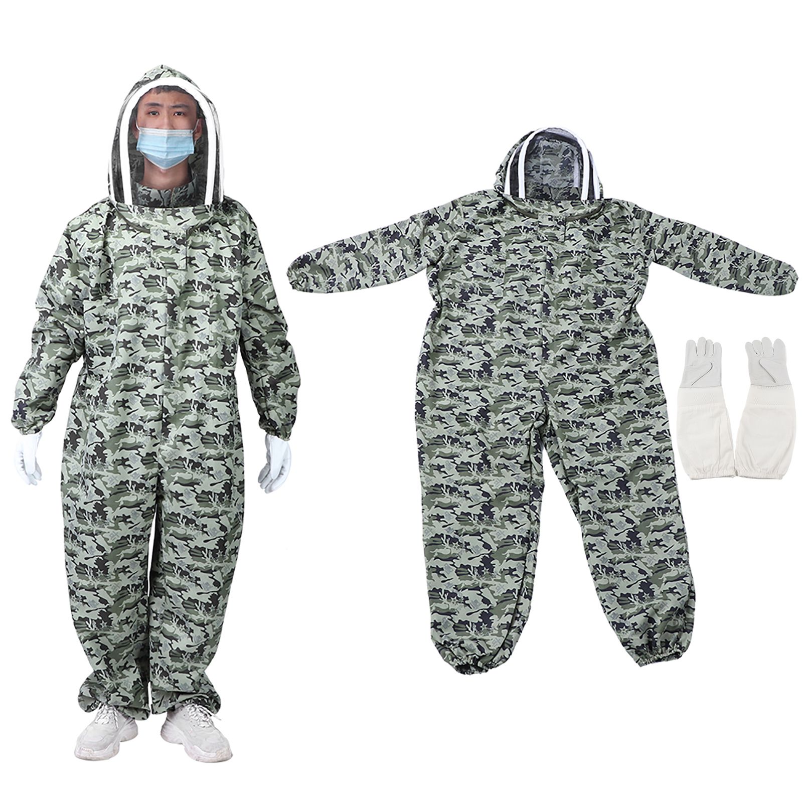 Double Zippers One Piece Bee Suit Beekeeping Protective Clothes with Gloves view 3