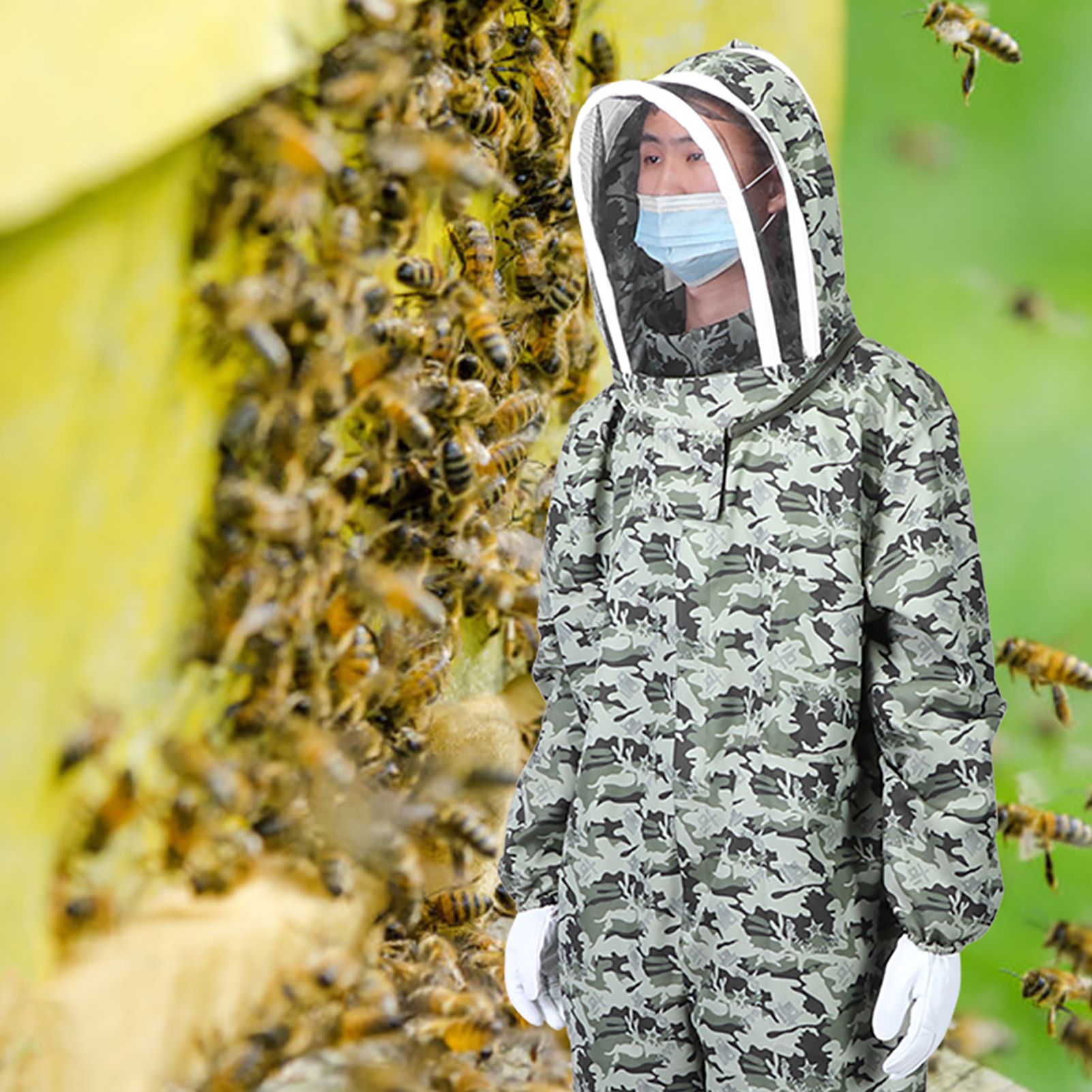 Double Zippers One Piece Bee Suit Beekeeping Protective Clothes with Gloves view 4