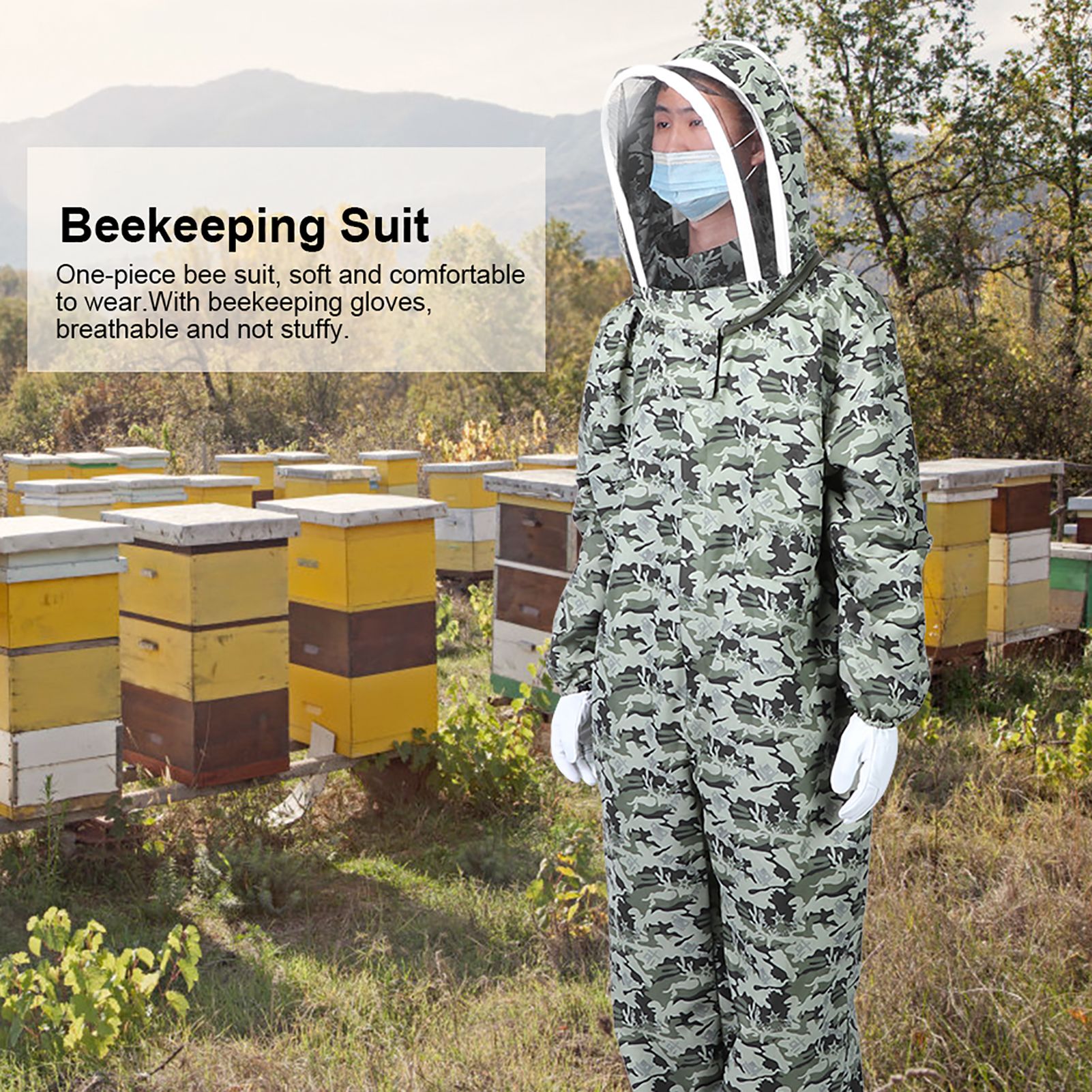 Double Zippers One Piece Bee Suit Beekeeping Protective Clothes with Gloves view 8