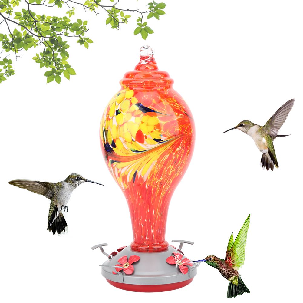 Colorful Painting Glass Bird Feeder Garden Courtyard Outdoor Hummingbirds