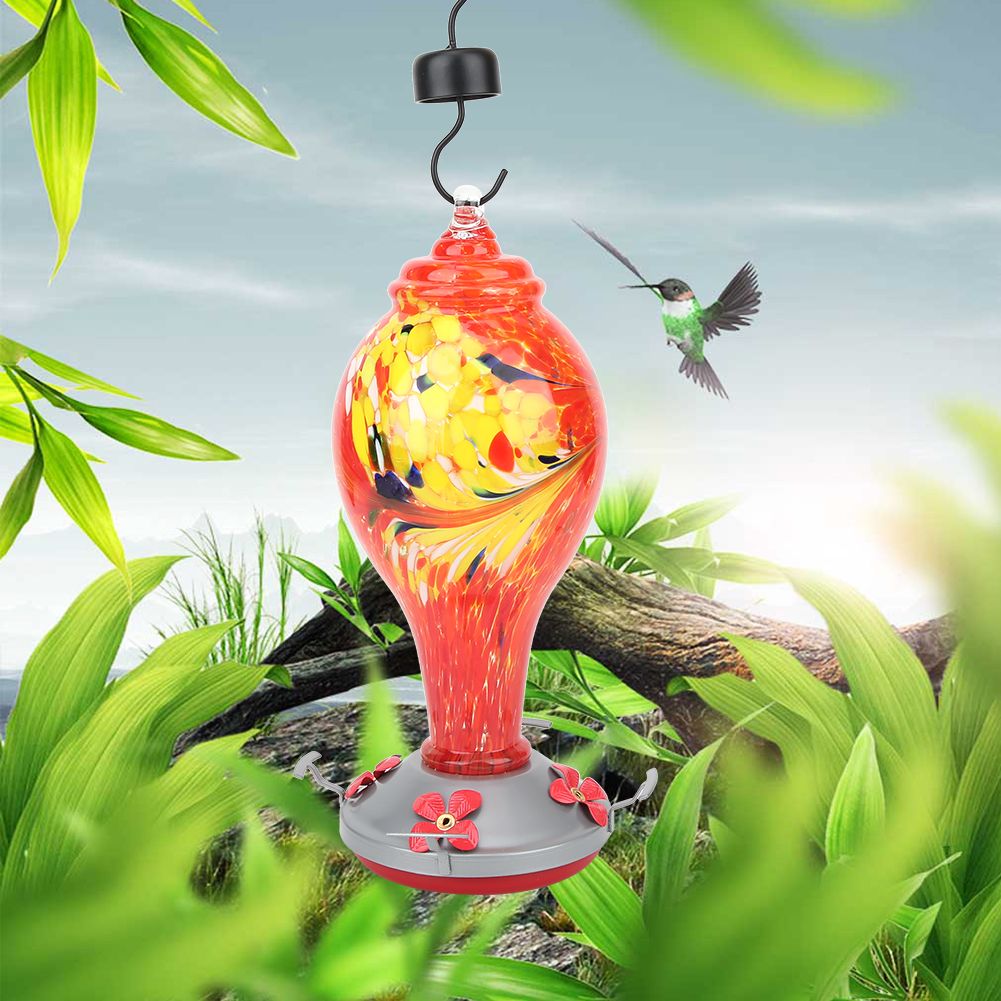 Colorful Painting Glass Bird Feeder Garden Courtyard Outdoor Hummingbirds view 3