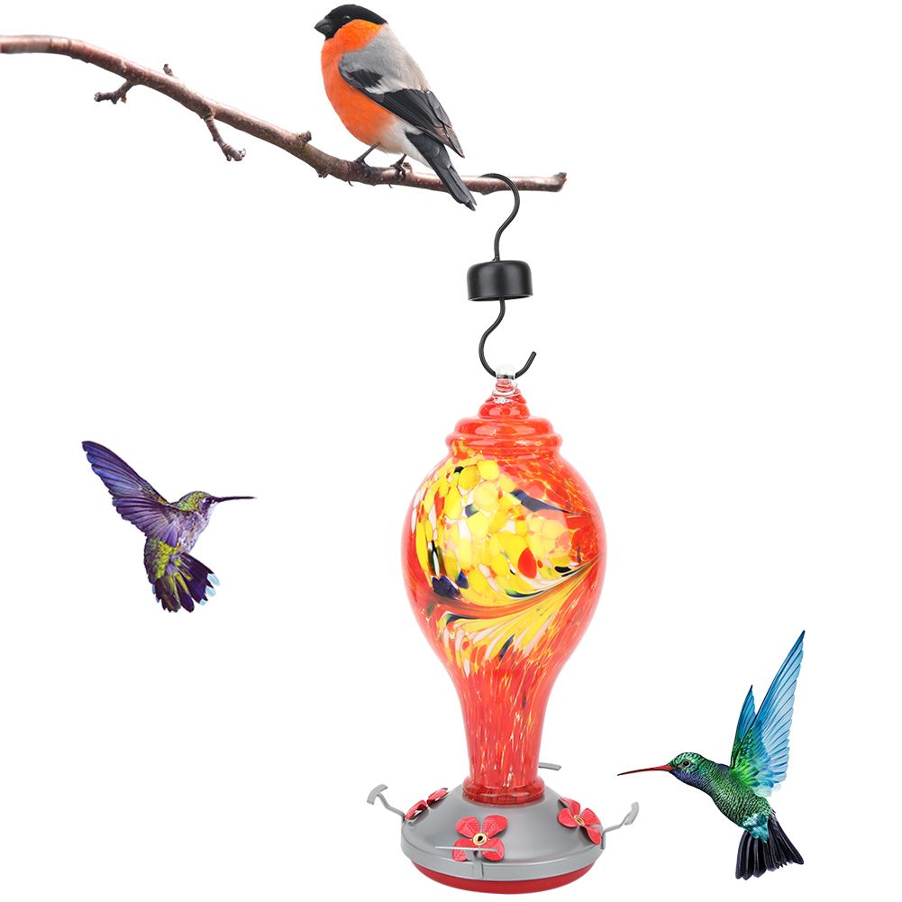 Colorful Painting Glass Bird Feeder Garden Courtyard Outdoor Hummingbirds view 4