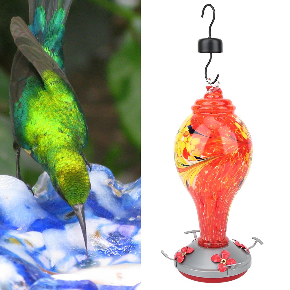 Colorful Painting Glass Bird Feeder Garden Courtyard Outdoor Hummingbirds view 5